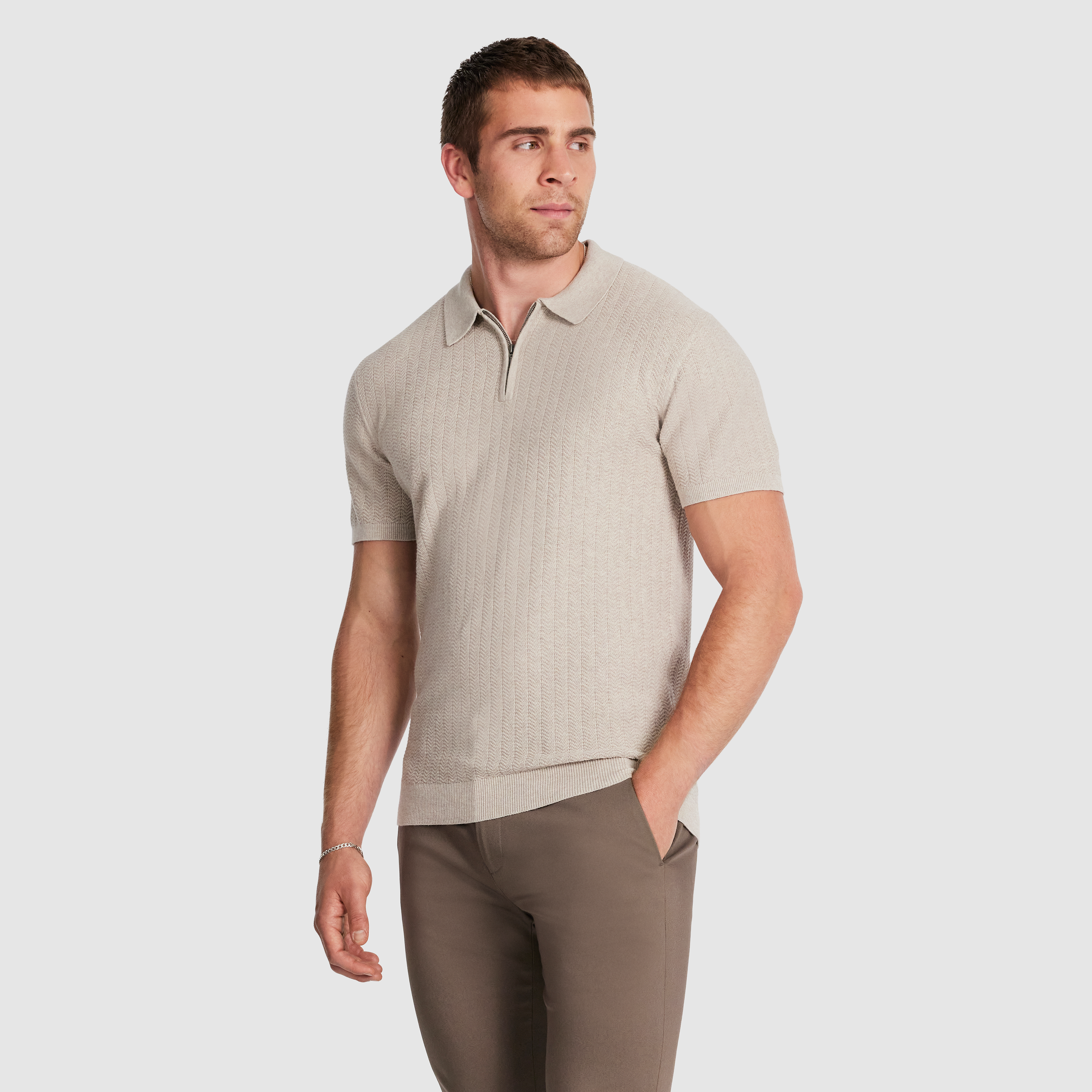Natural Darius Zip Knit Polo