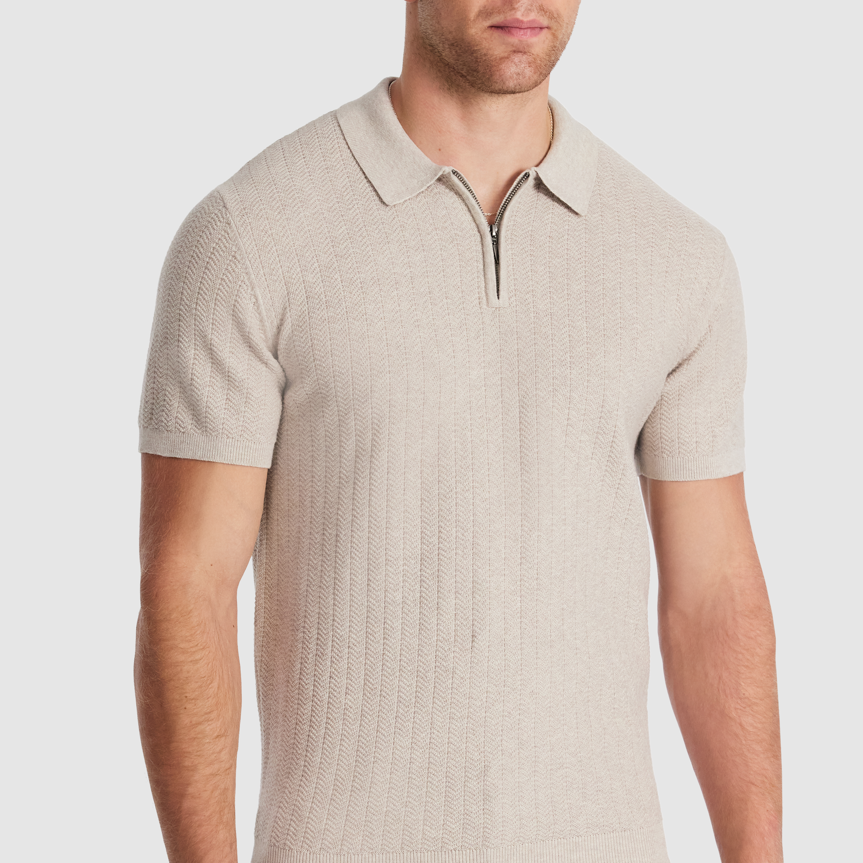 Natural Darius Zip Knit Polo