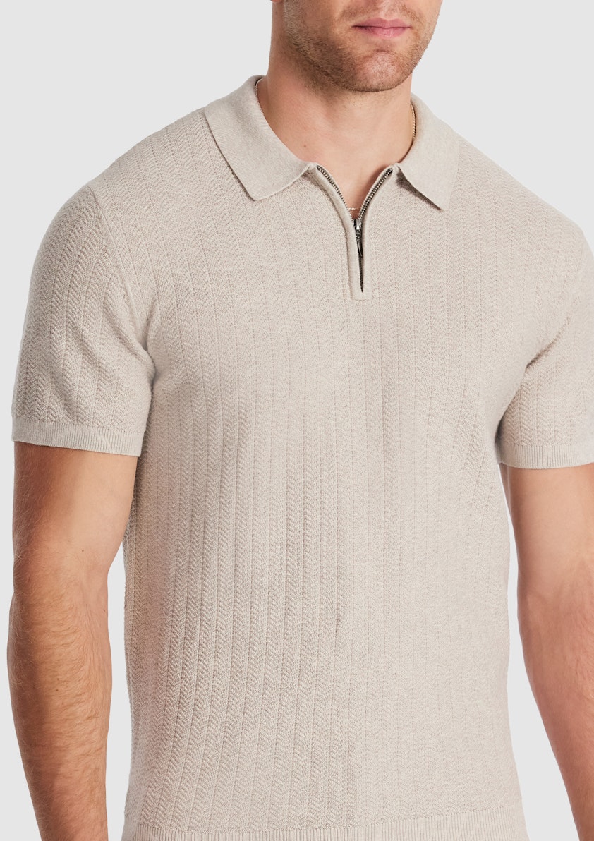 Natural Darius Zip Knit Polo