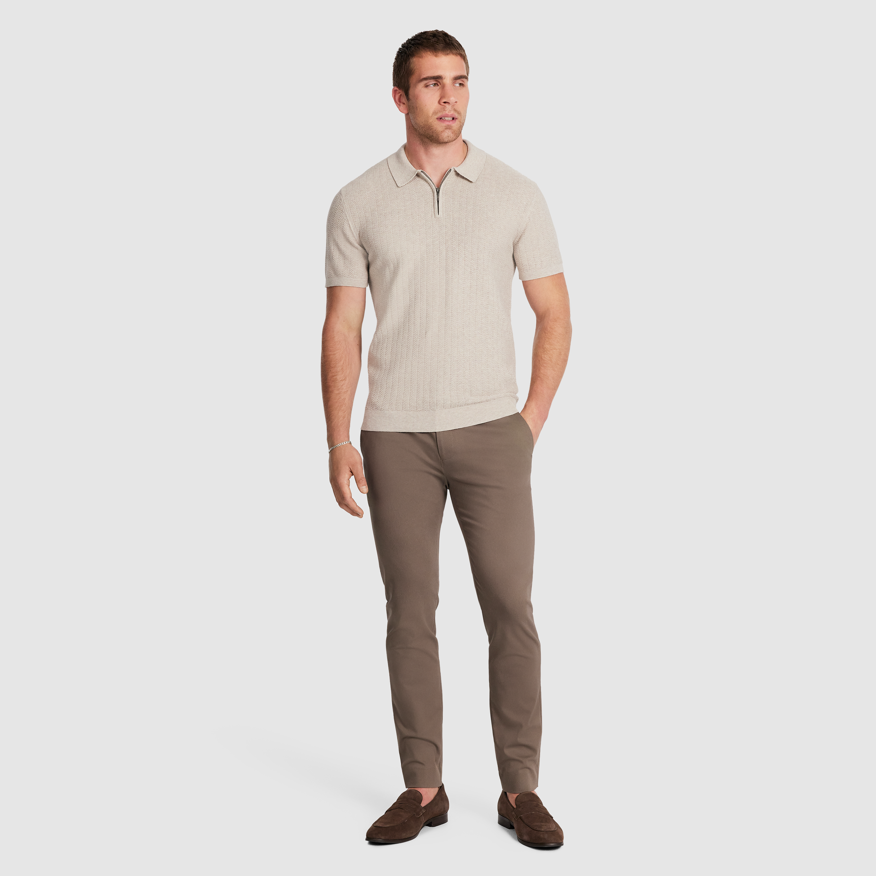 Natural Darius Zip Knit Polo