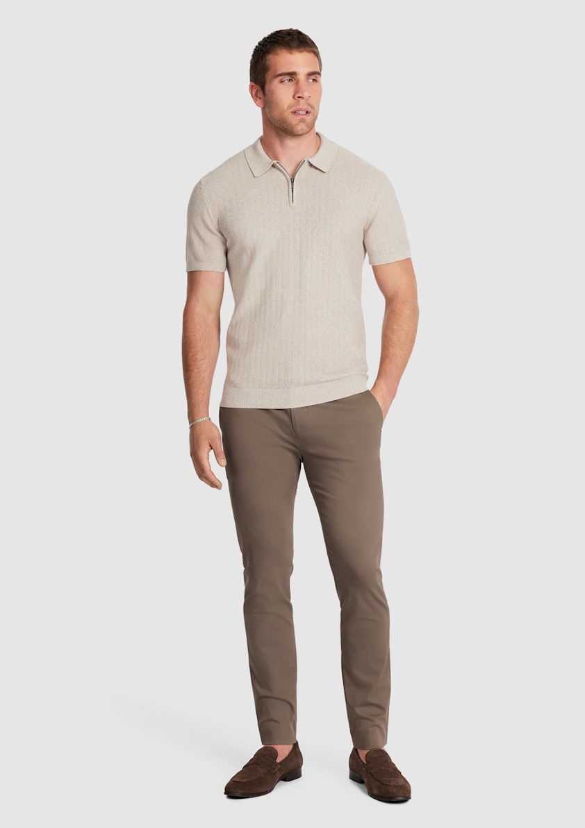 Natural Darius Zip Knit Polo