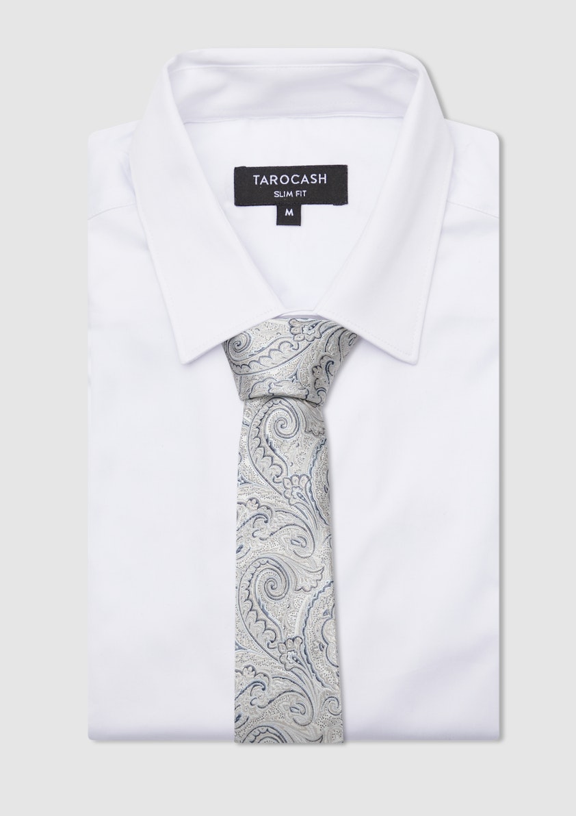 Silver Middleton Paisley Silk Tie