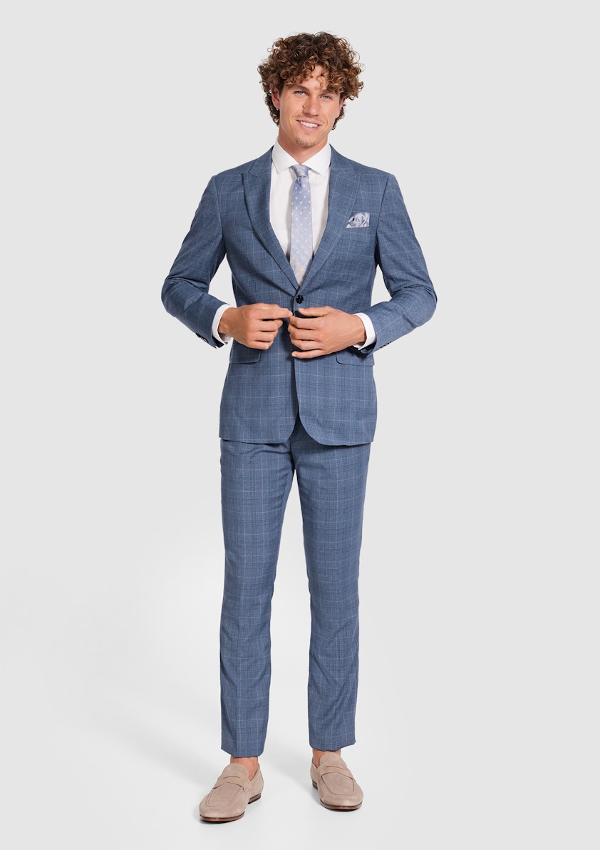 Mid Blue Delray Slim Check Pant