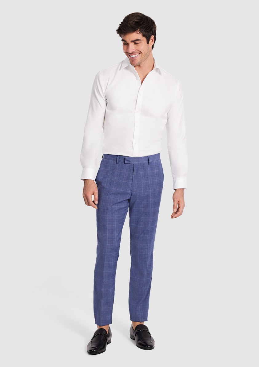 Mid Blue Delray Slim Check Pant