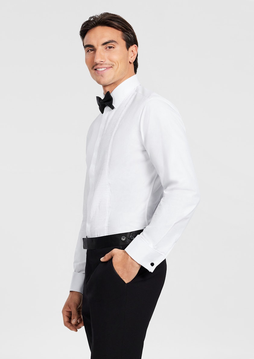 White Pleated Front Tuxedo Shirt
