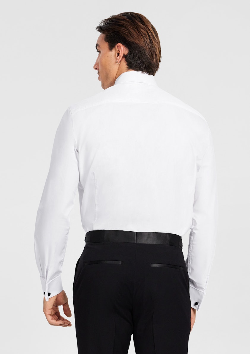 White Pleated Front Tuxedo Shirt