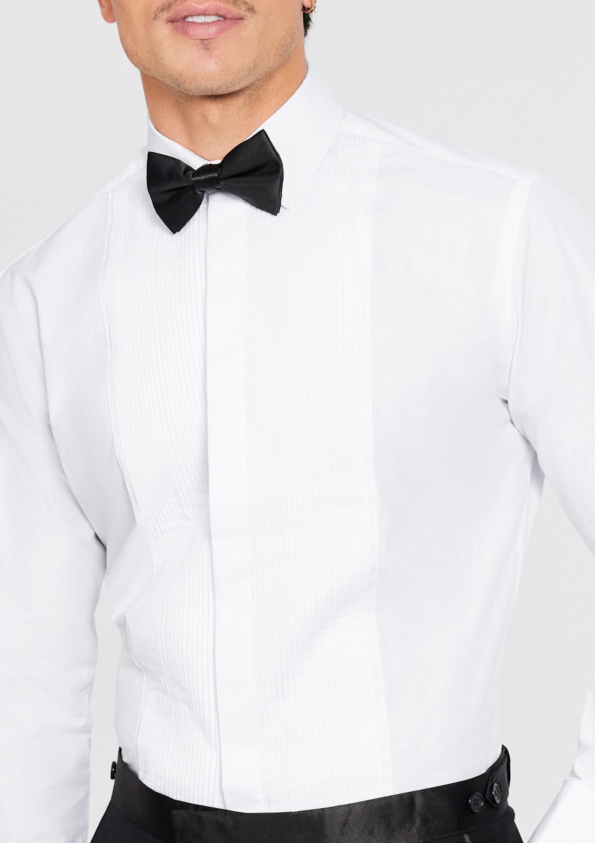 White Pleated Front Tuxedo Shirt