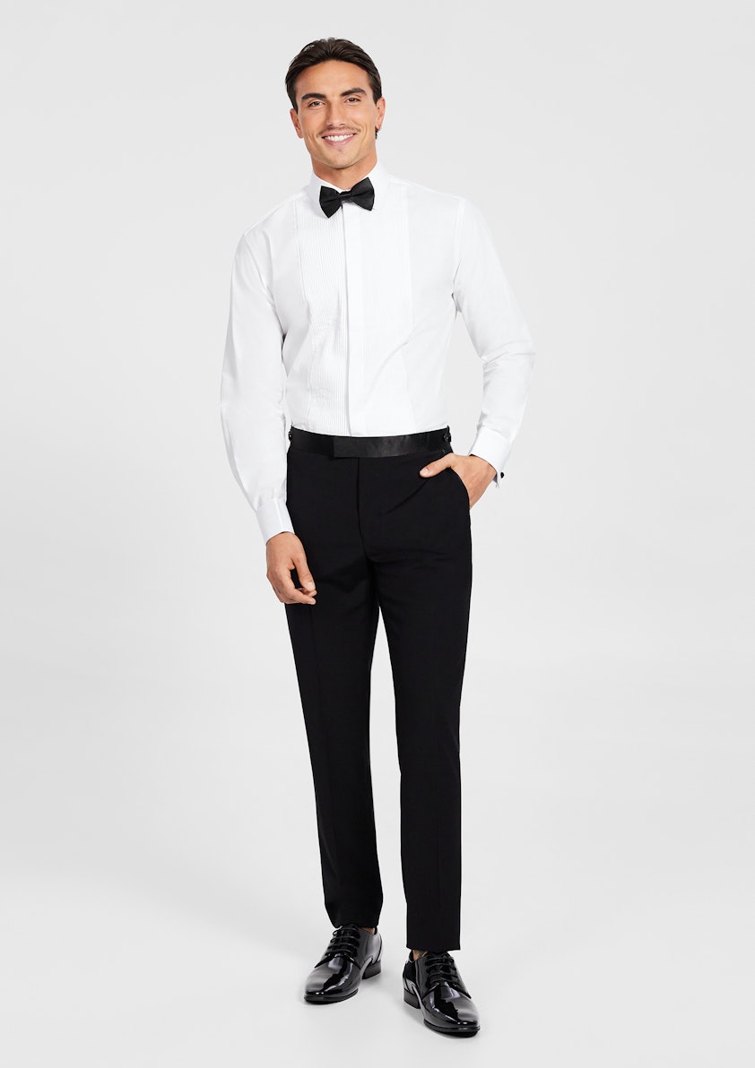 White Pleated Front Tuxedo Shirt