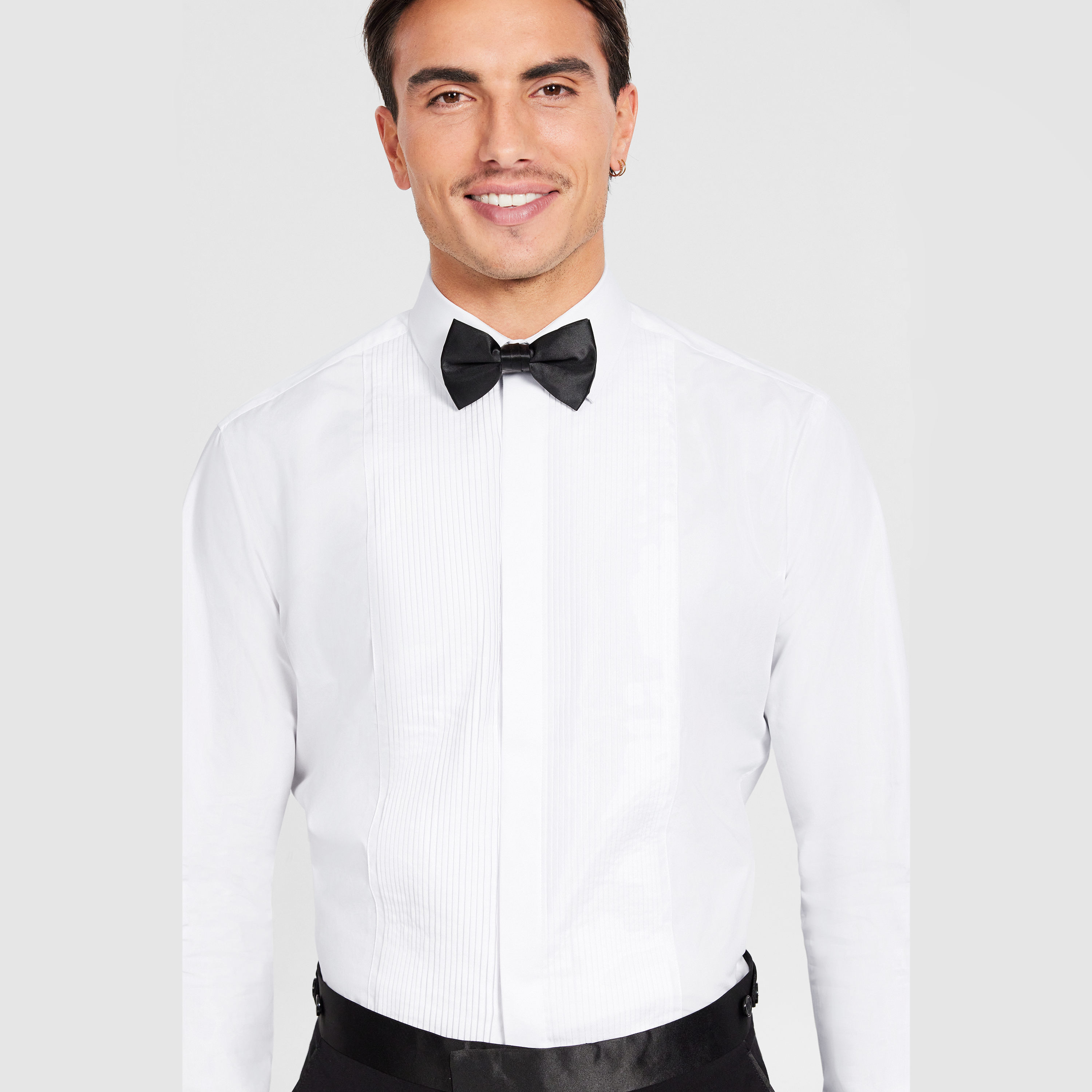 White Pleated Front Tuxedo Shirt