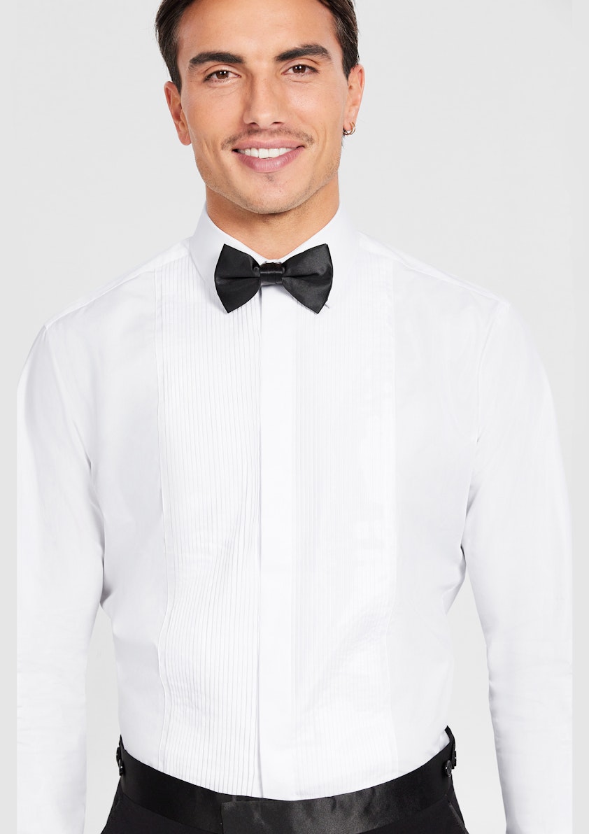White Pleated Front Tuxedo Shirt