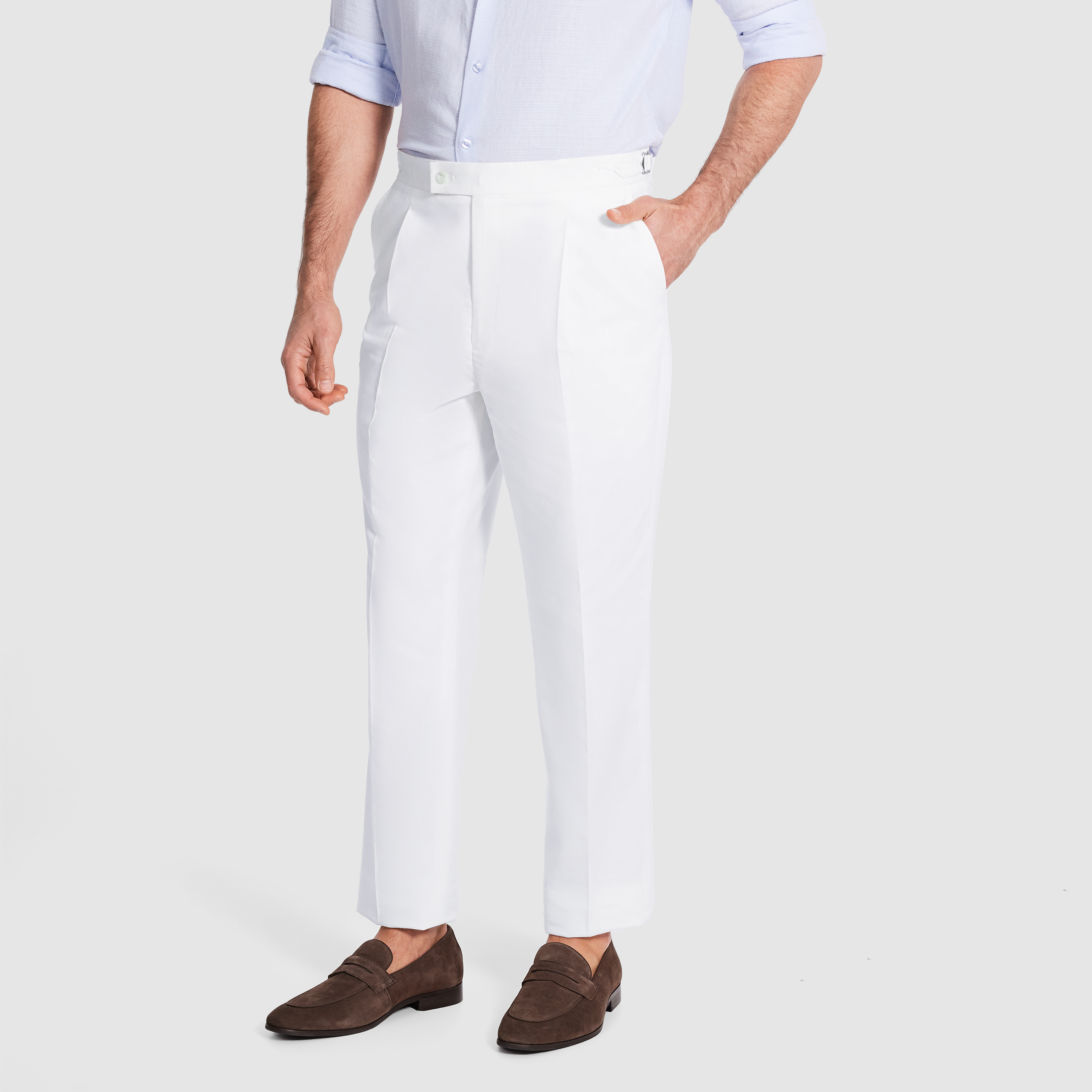 White Manning Regular Pleat Linen Pant