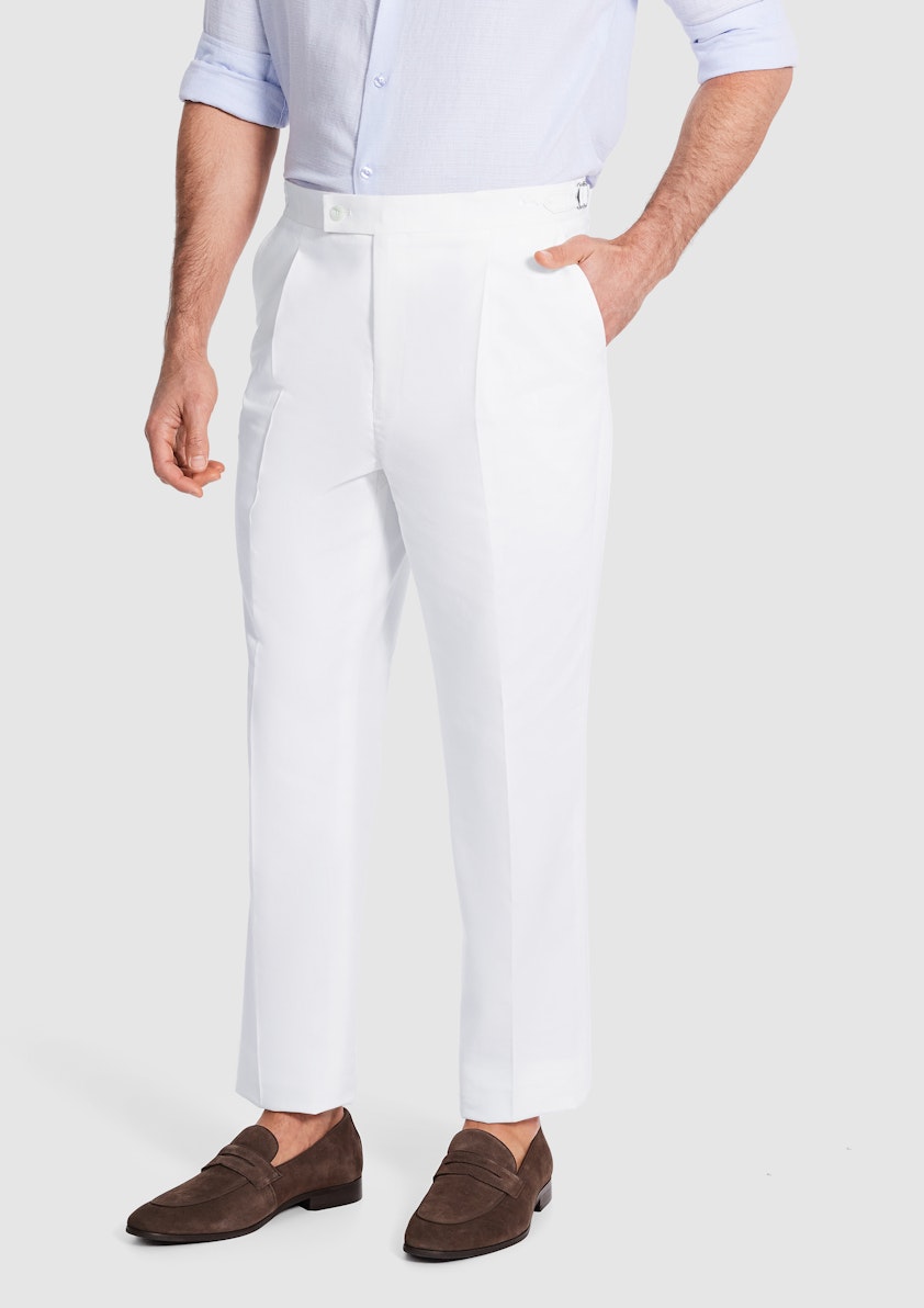 White Manning Regular Pleat Linen Pant