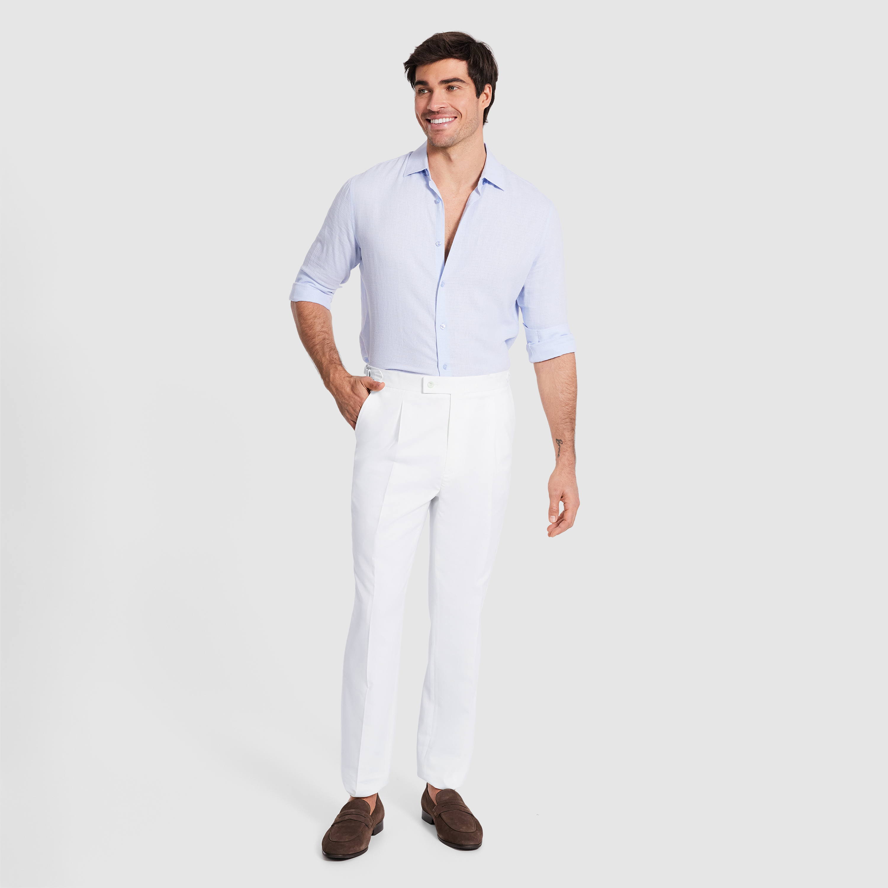 White Manning Regular Pleat Linen Pant