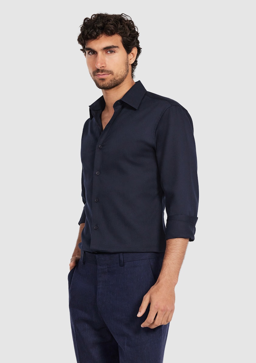 Navy Marvel Slim Smart Linen Shirt