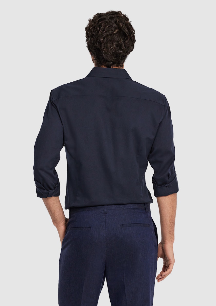 Navy Marvel Slim Smart Linen Shirt