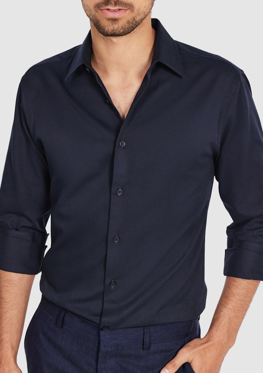 Navy Marvel Slim Smart Linen Shirt