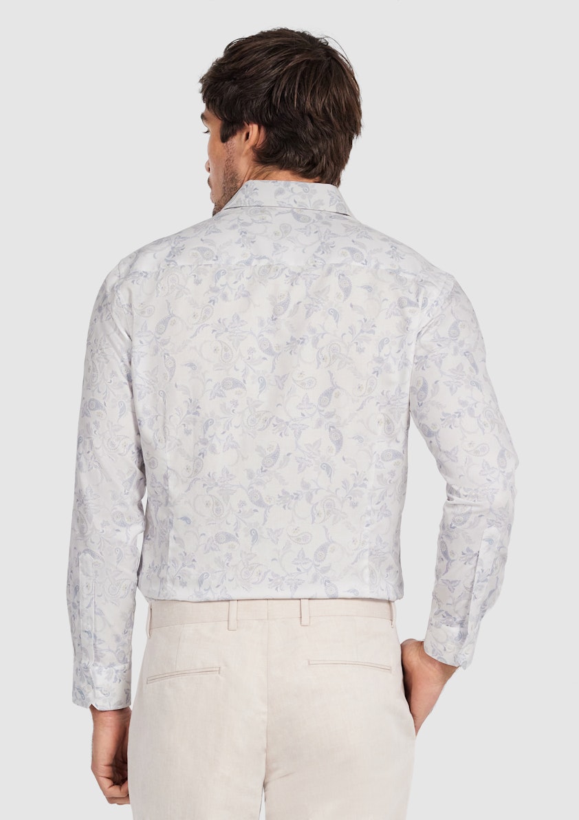 White Zen Slim Paisey Linen Shirt