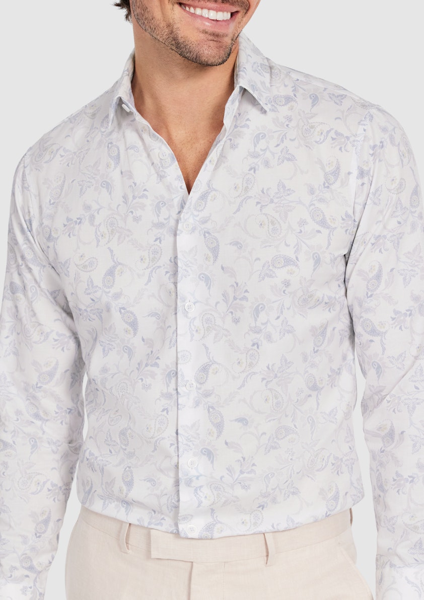 White Zen Slim Paisey Linen Shirt