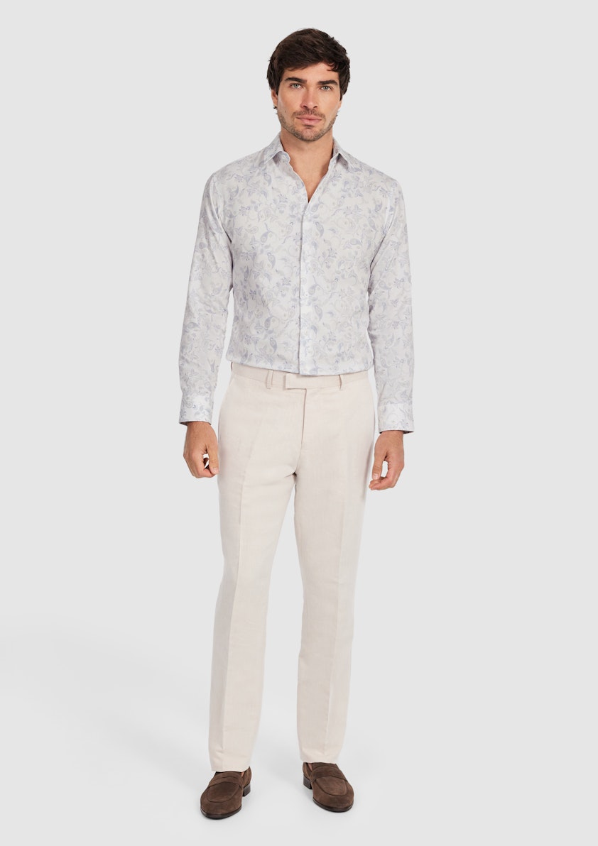 White Zen Slim Paisey Linen Shirt