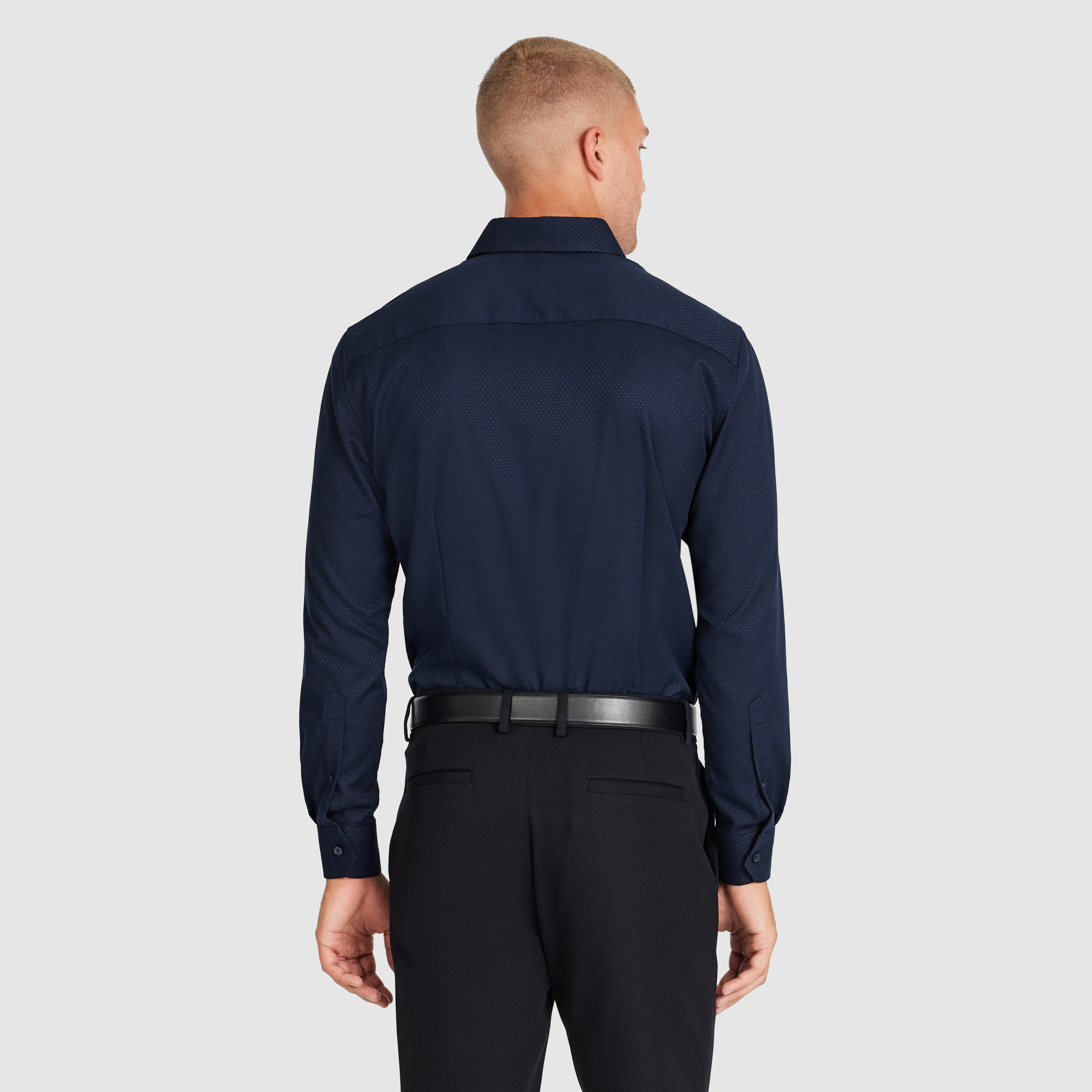 Navy Cy Slim Textured Bamboo Shirt