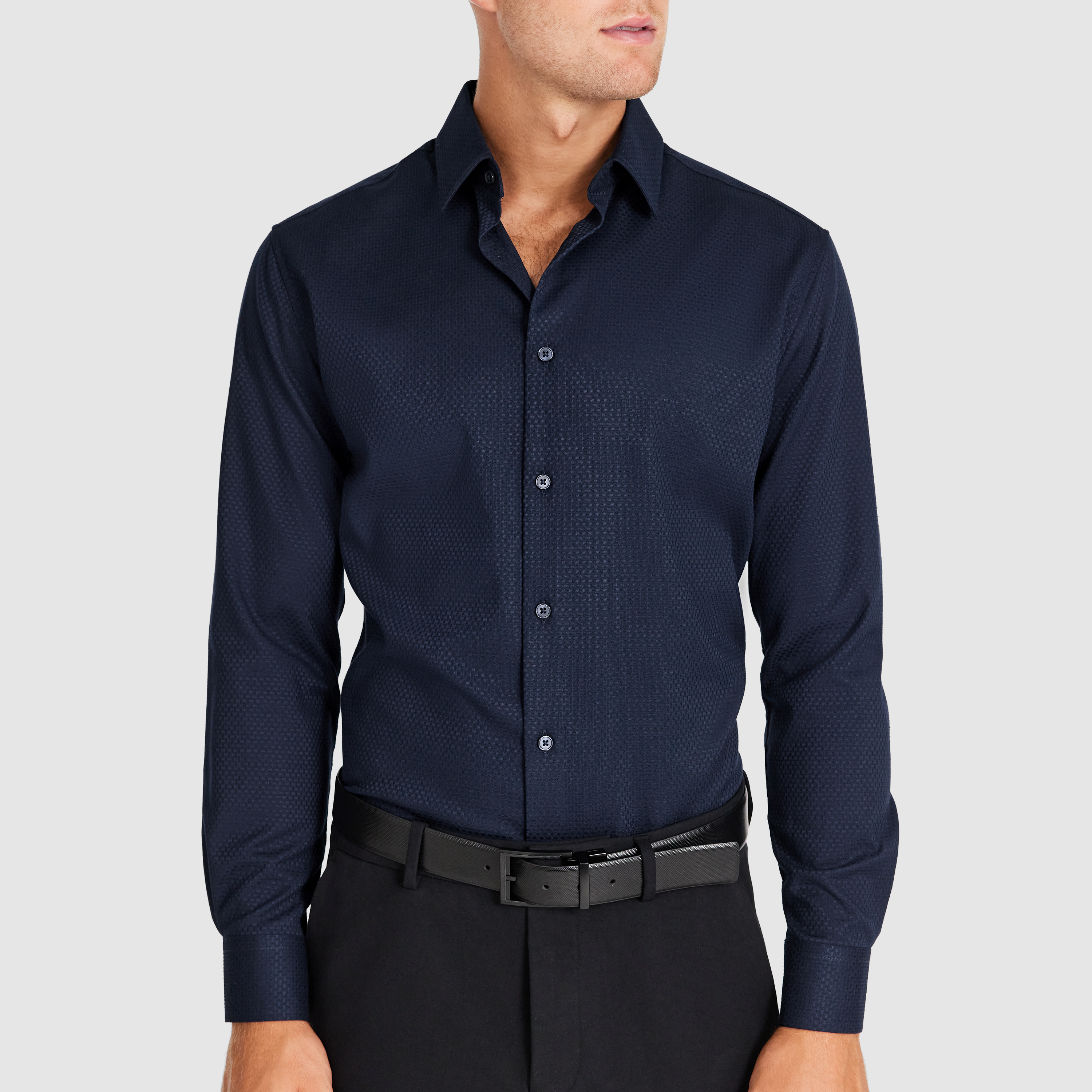 Navy Cy Slim Textured Bamboo Shirt