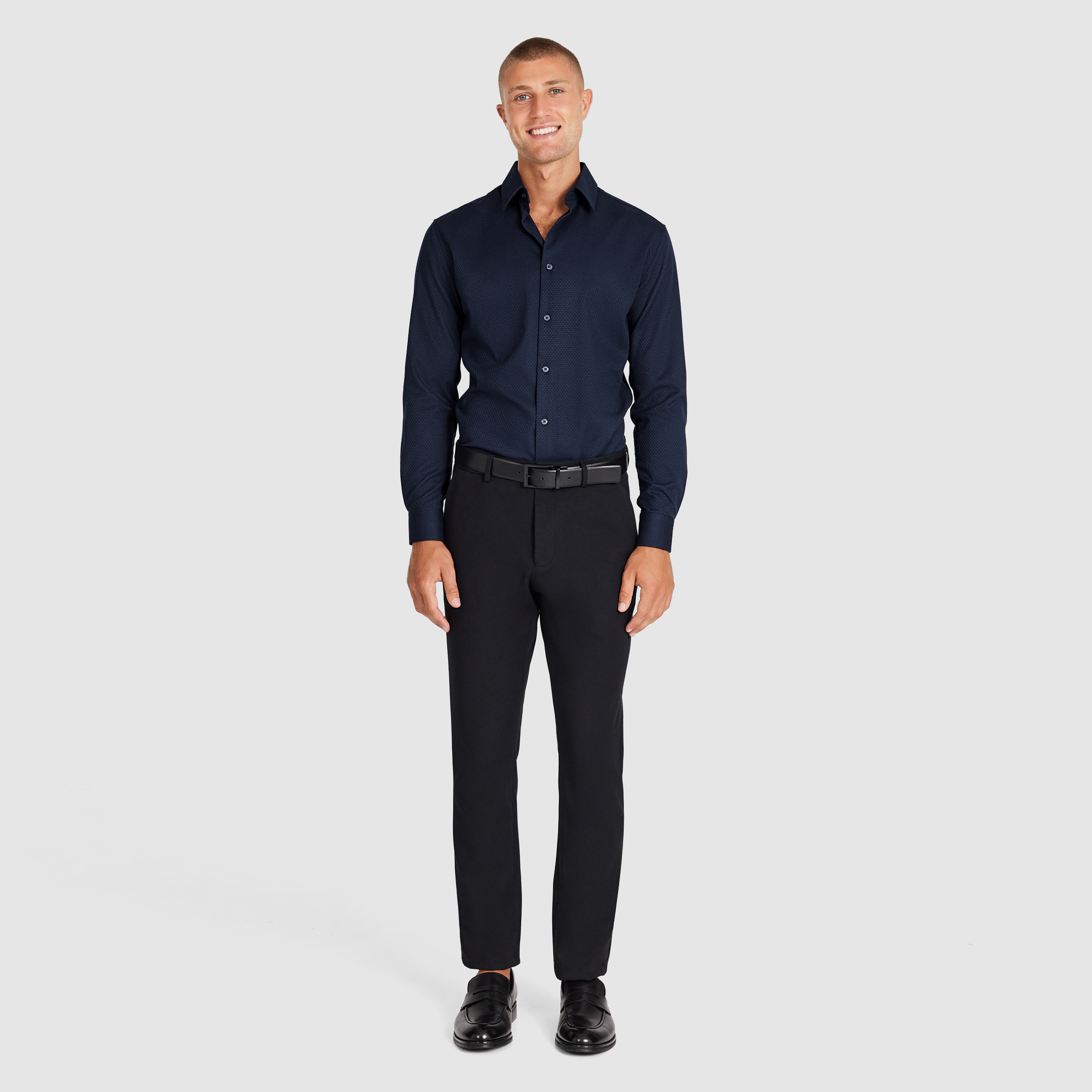 Navy Cy Slim Textured Bamboo Shirt