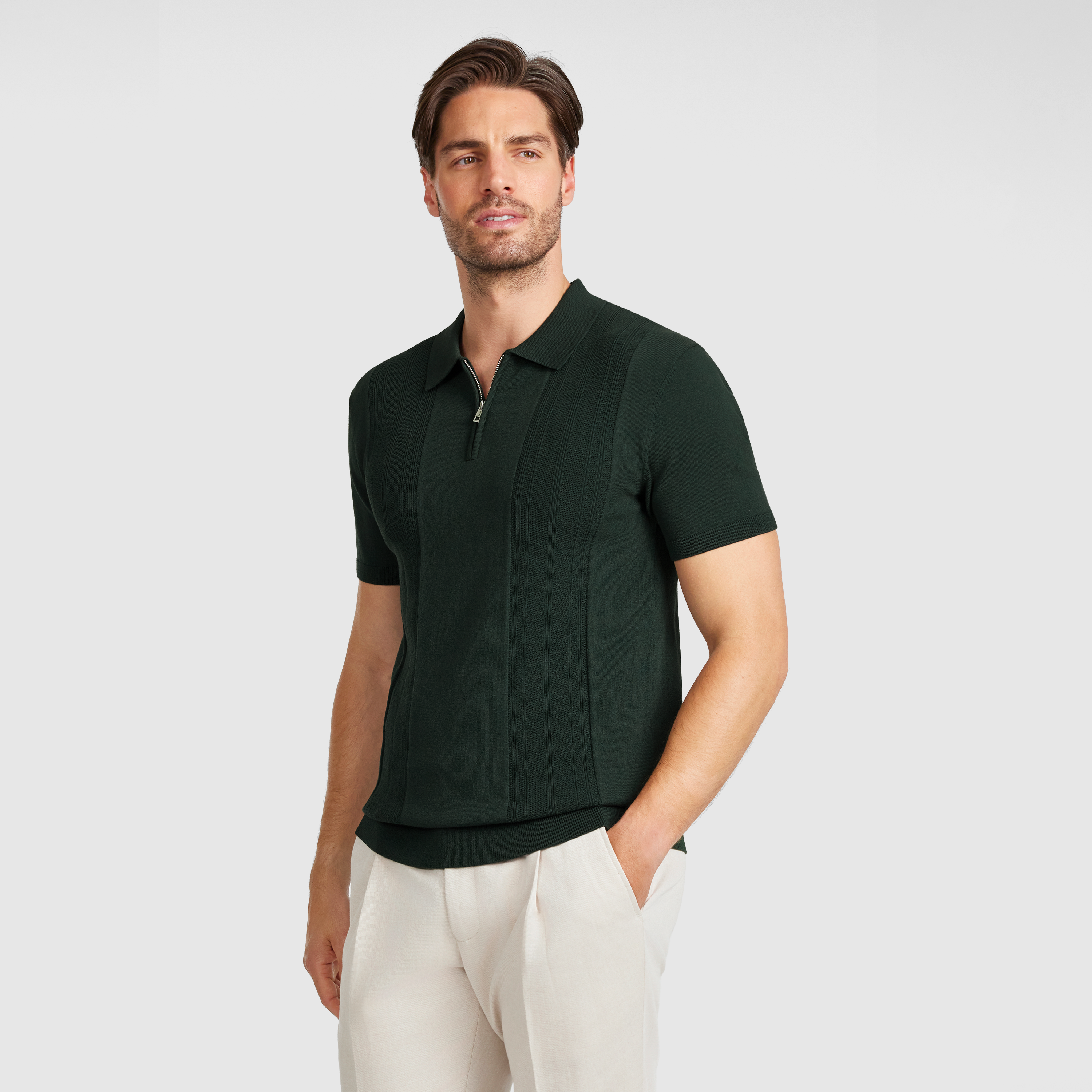 Emerald Stilone Zip Knit Polo