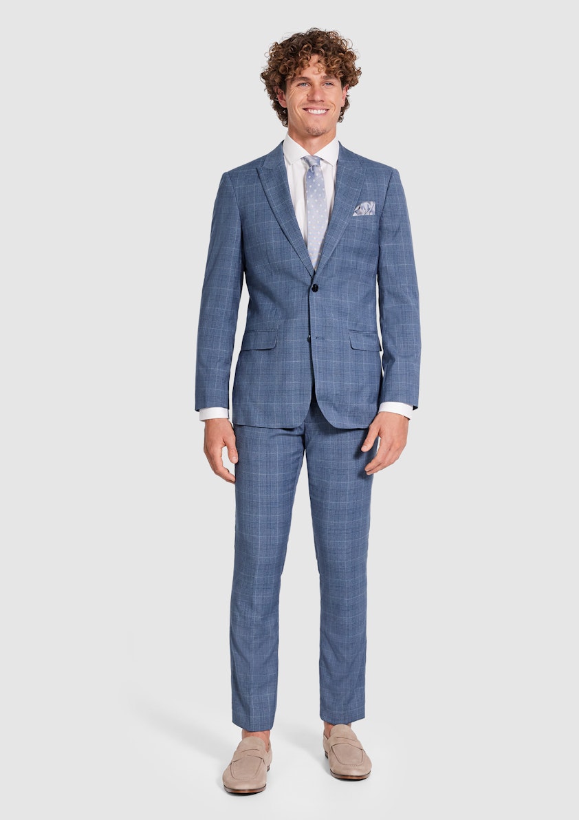 Mid Blue Delray Slim Check Suit