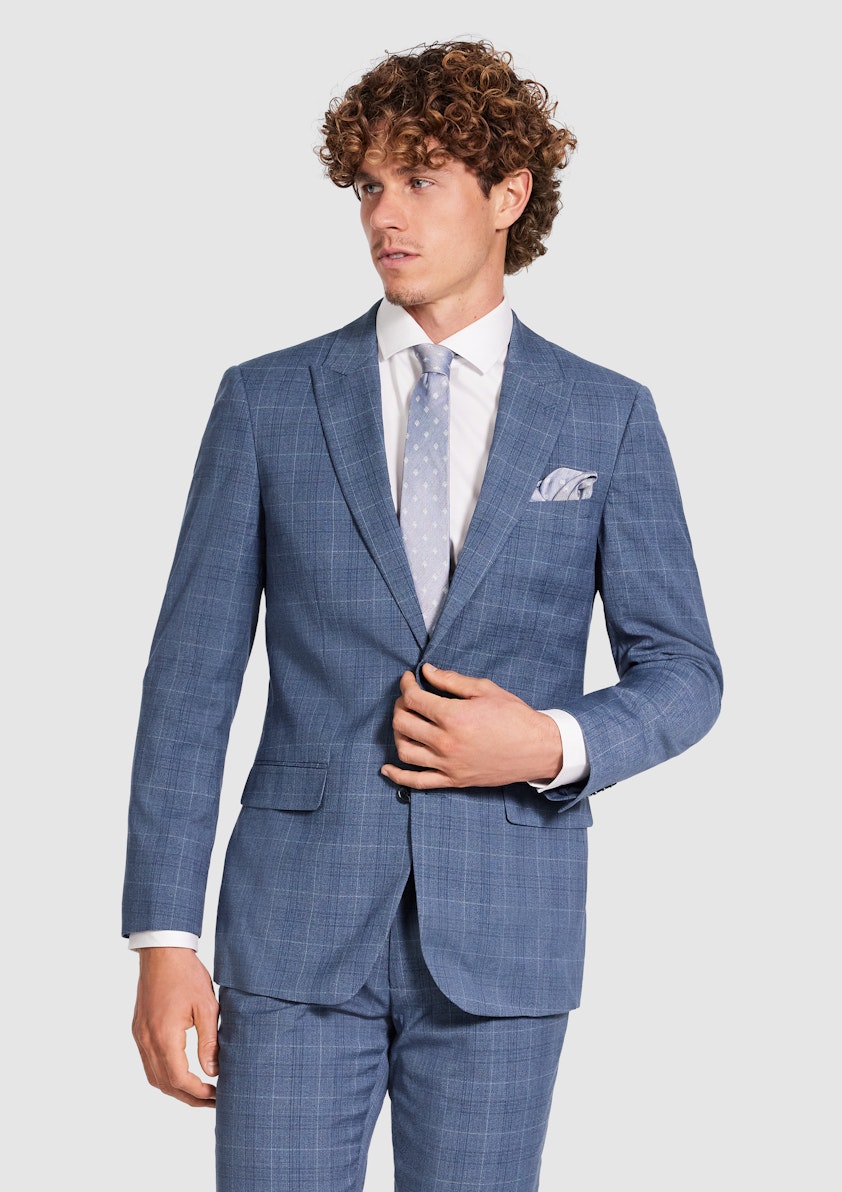 Mid Blue Delray Slim Check Suit