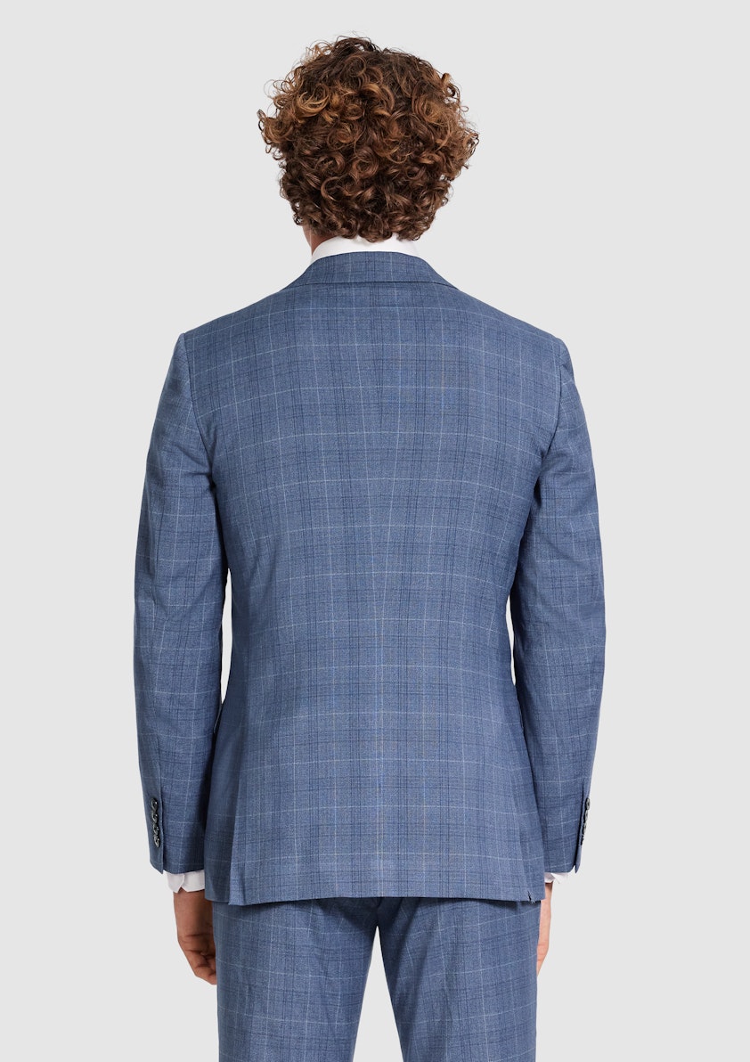 Mid Blue Delray Slim Check Suit