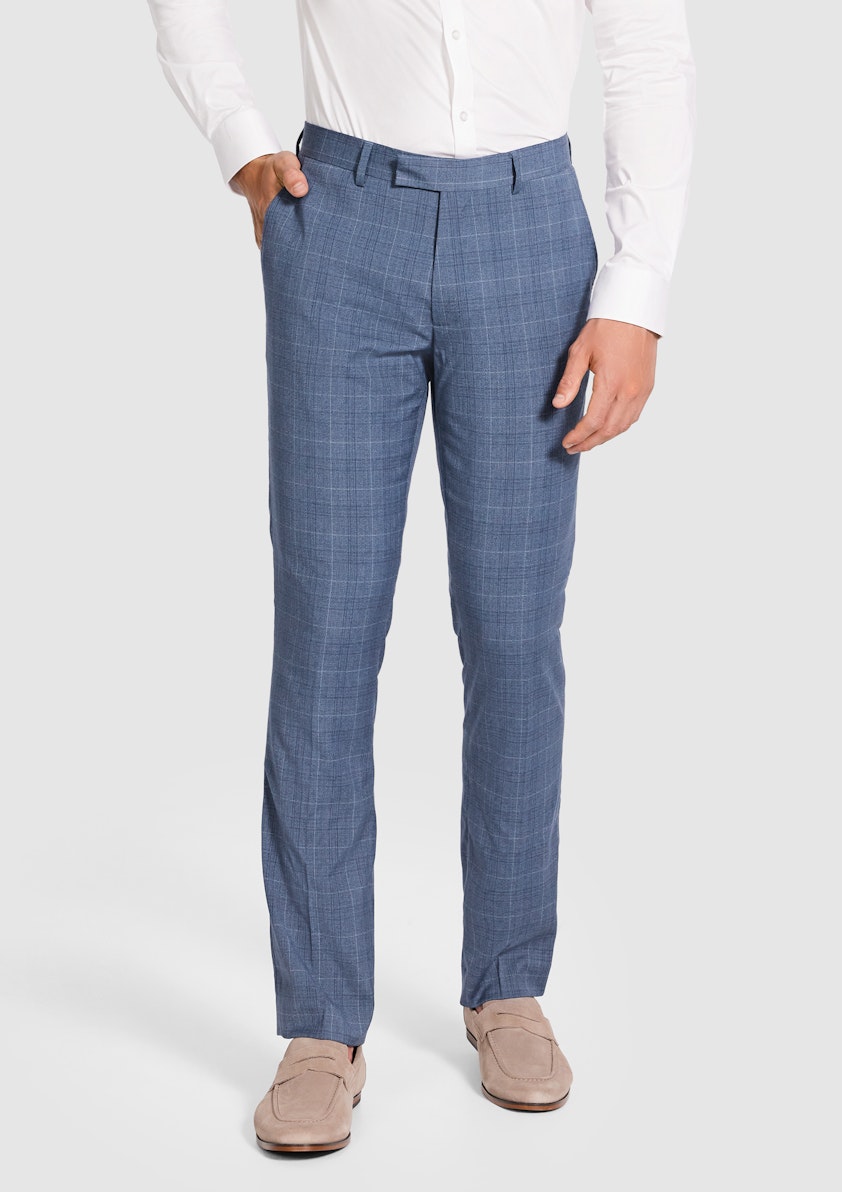 Mid Blue Delray Slim Check Suit