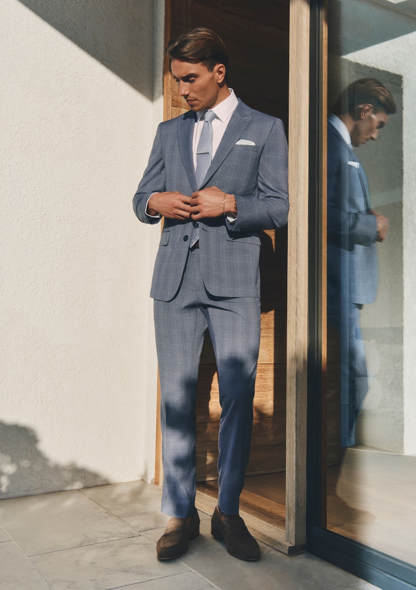Mid Blue Delray Slim Check Suit