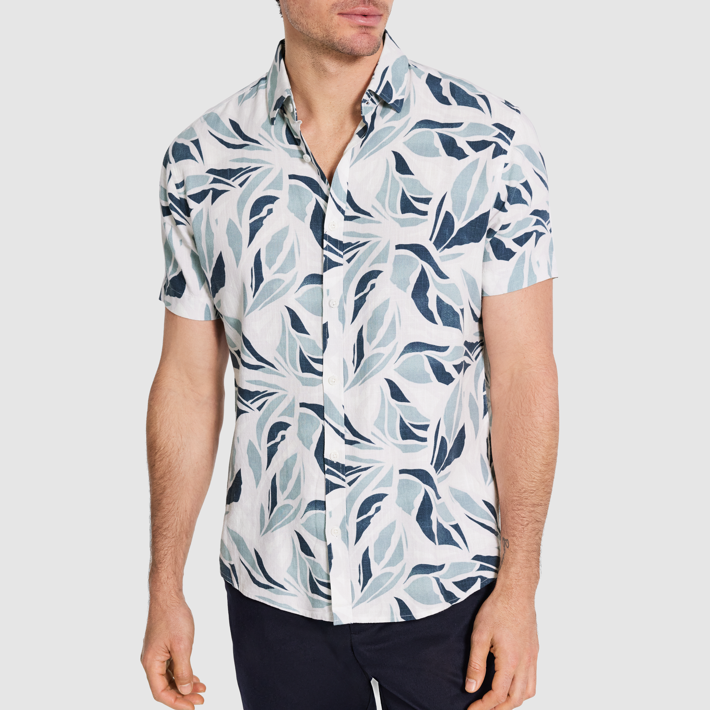 White Kaisen Viscose Leaf Shirt
