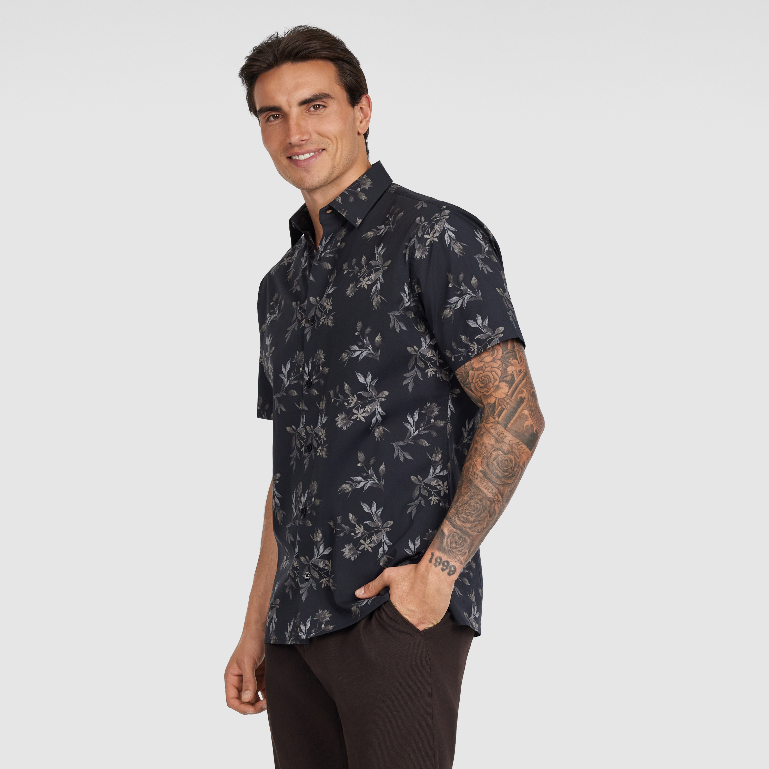 Black Silas Stretch Leaf Shirt