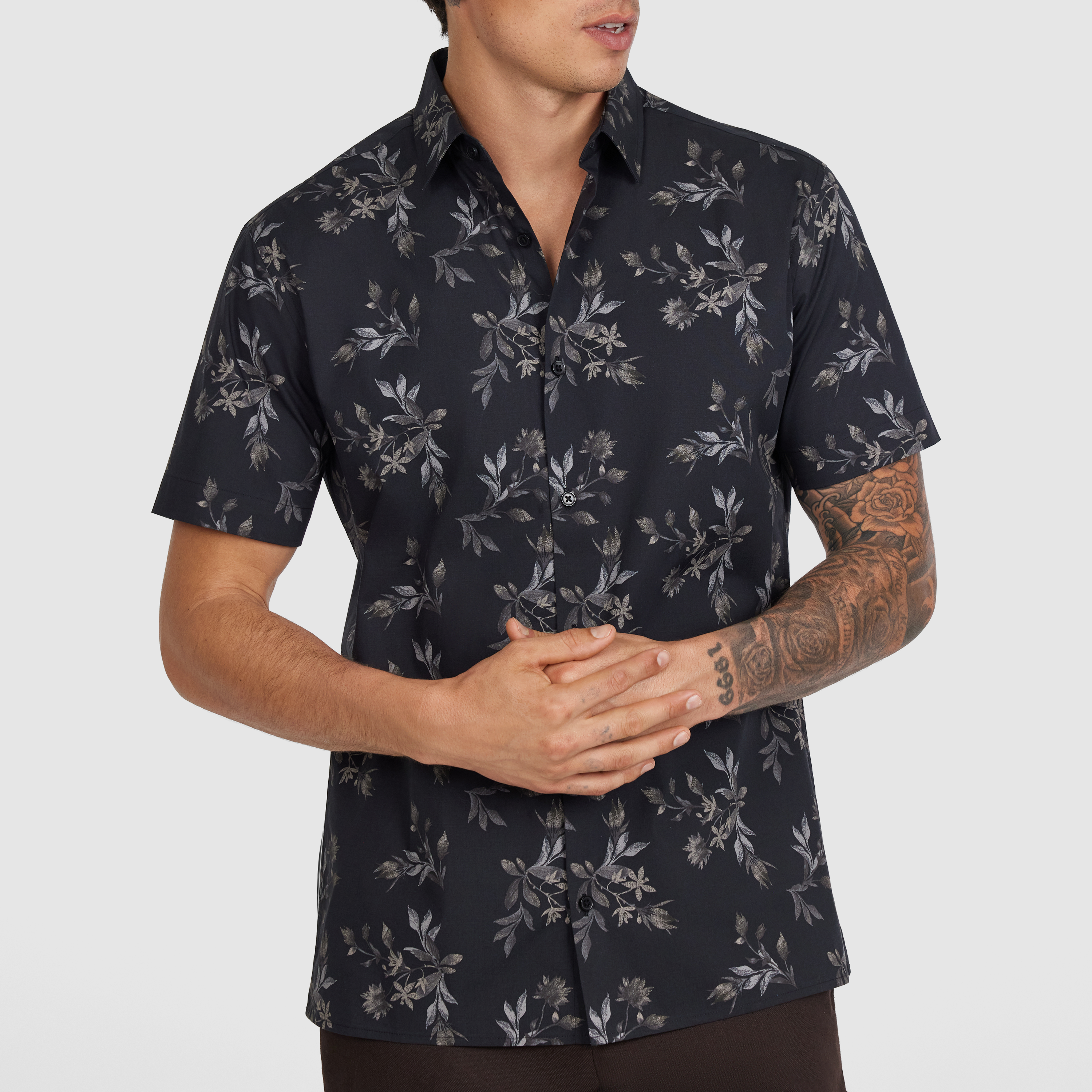 Black Silas Stretch Leaf Shirt