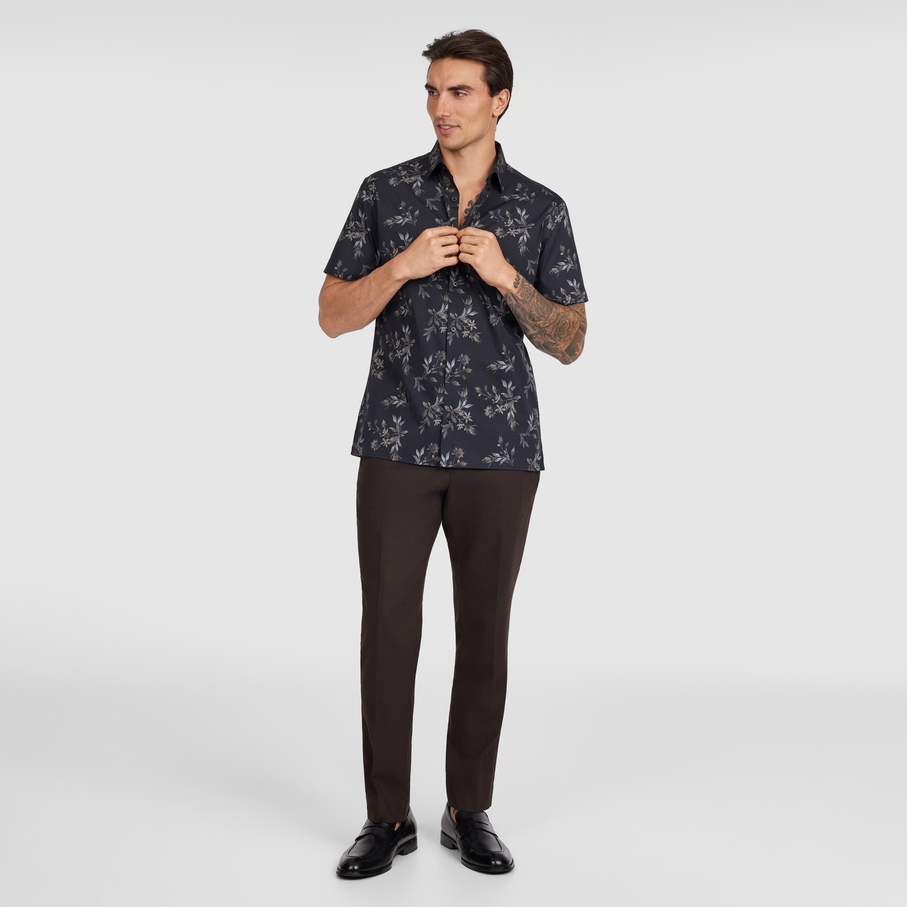 Black Silas Stretch Leaf Shirt