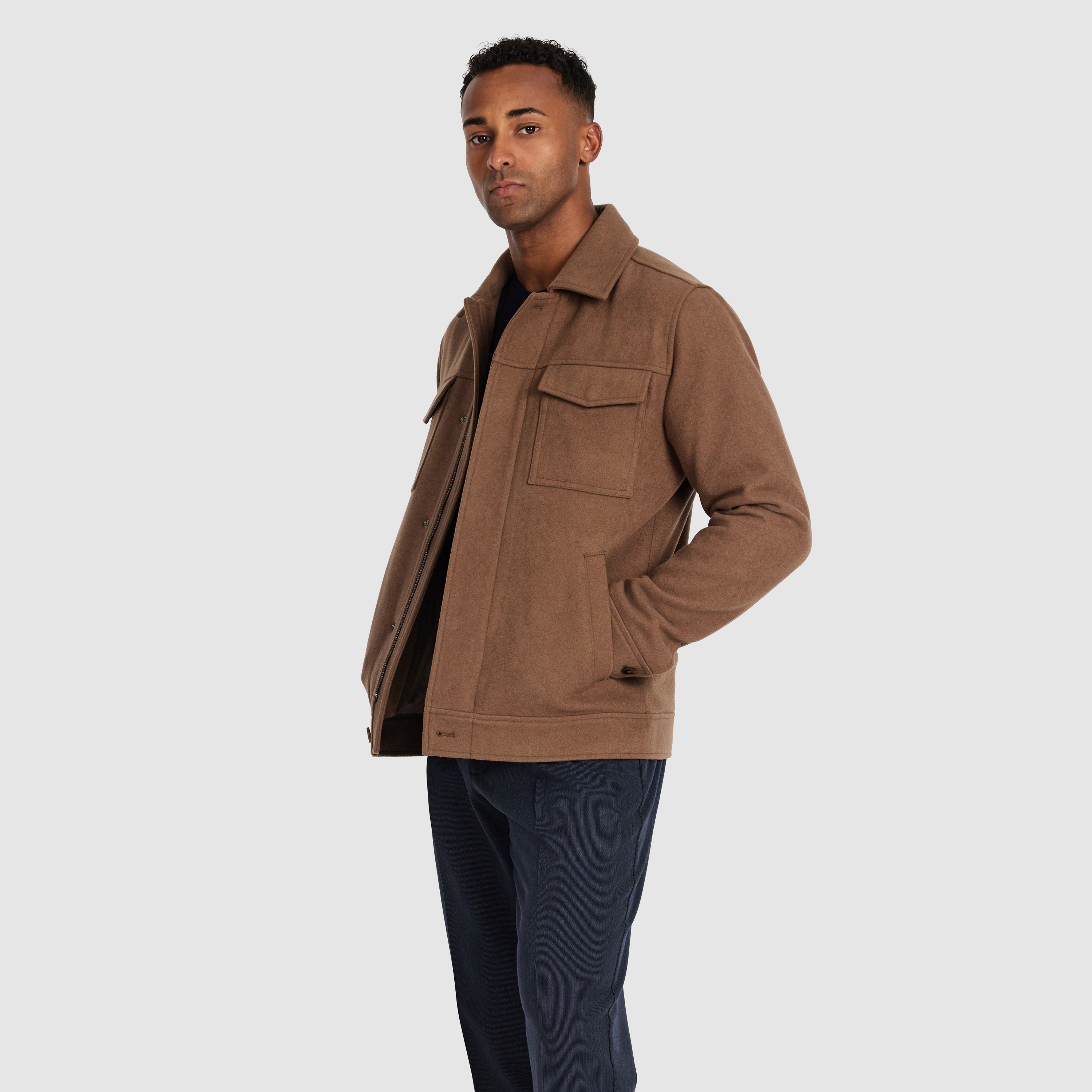 Camel Lleyton Wool Zip Jacket