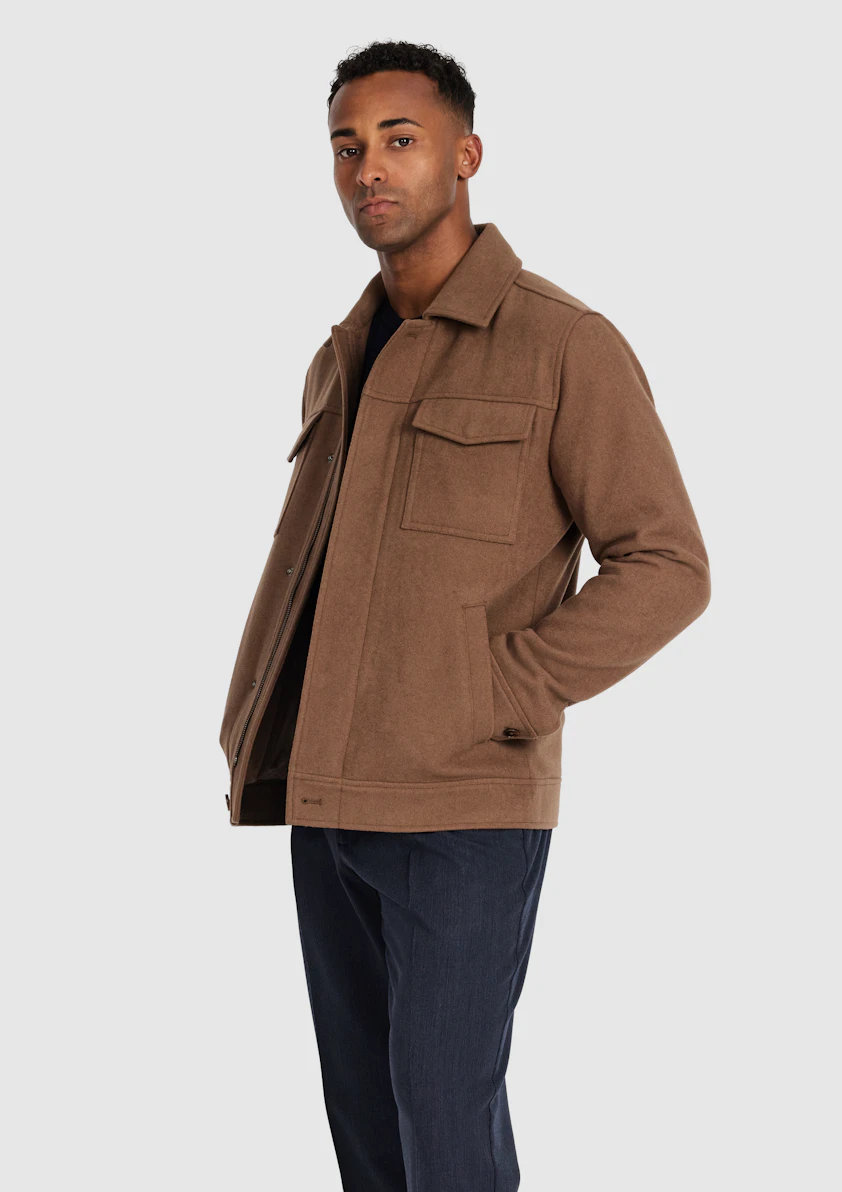 Camel Lleyton Wool Zip Jacket