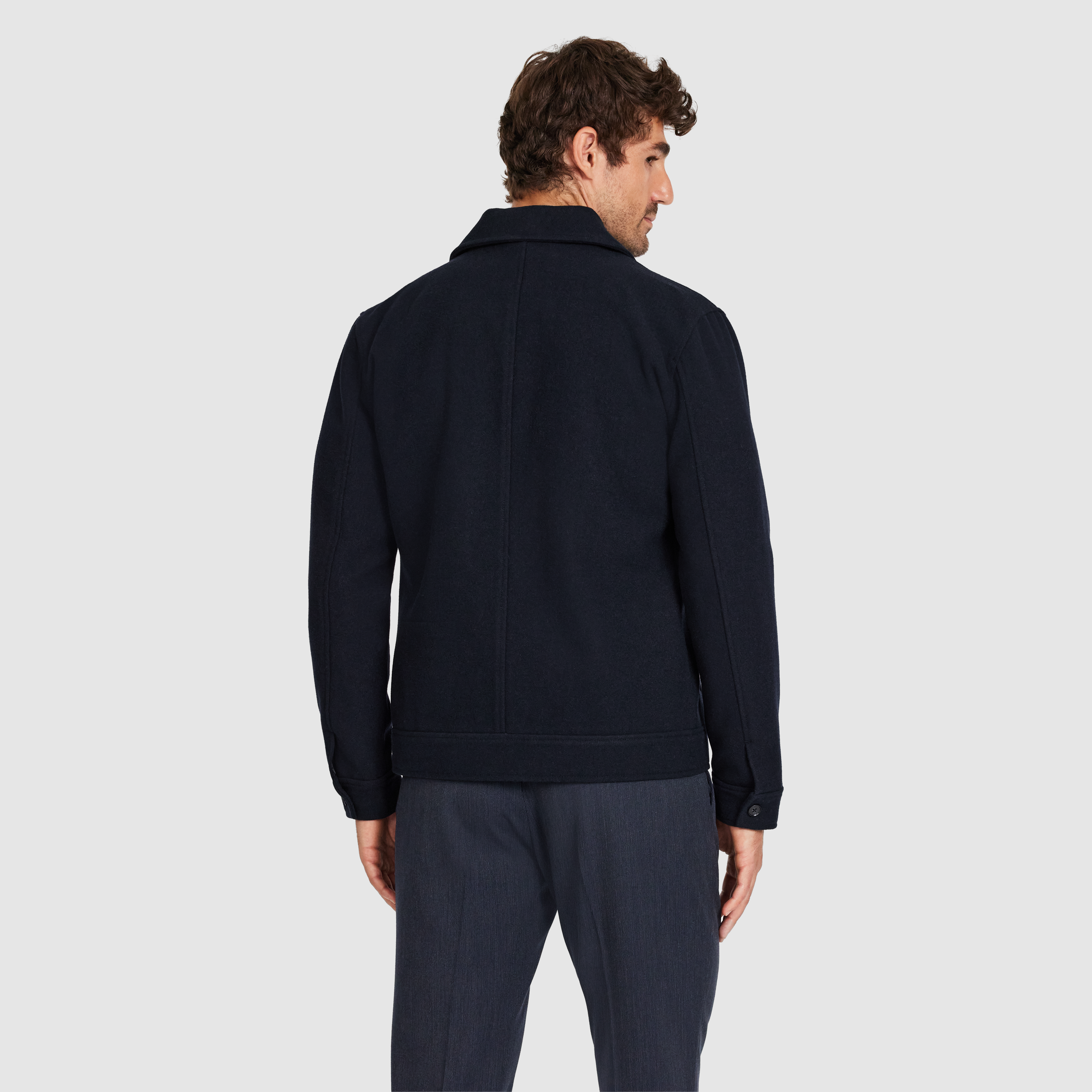 Navy Lleyton Wool Zip Jacket