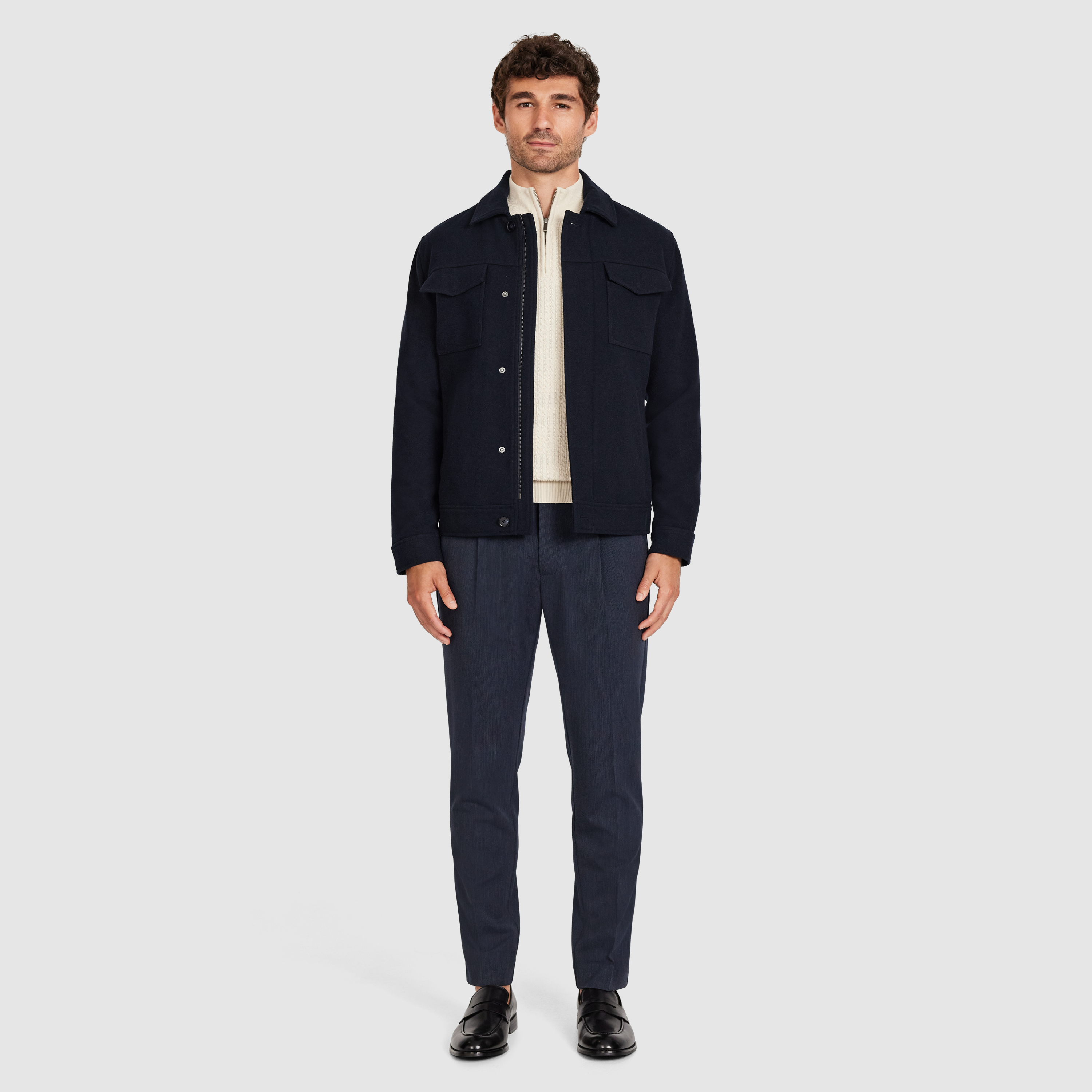 Navy Lleyton Wool Zip Jacket