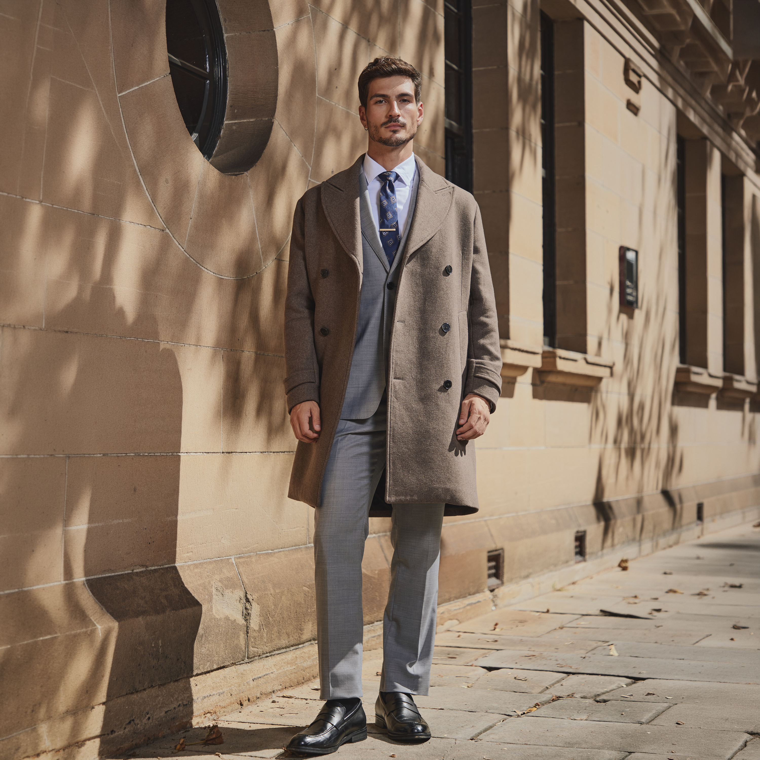 Coffee Garrison Wool Double Breasted Coat