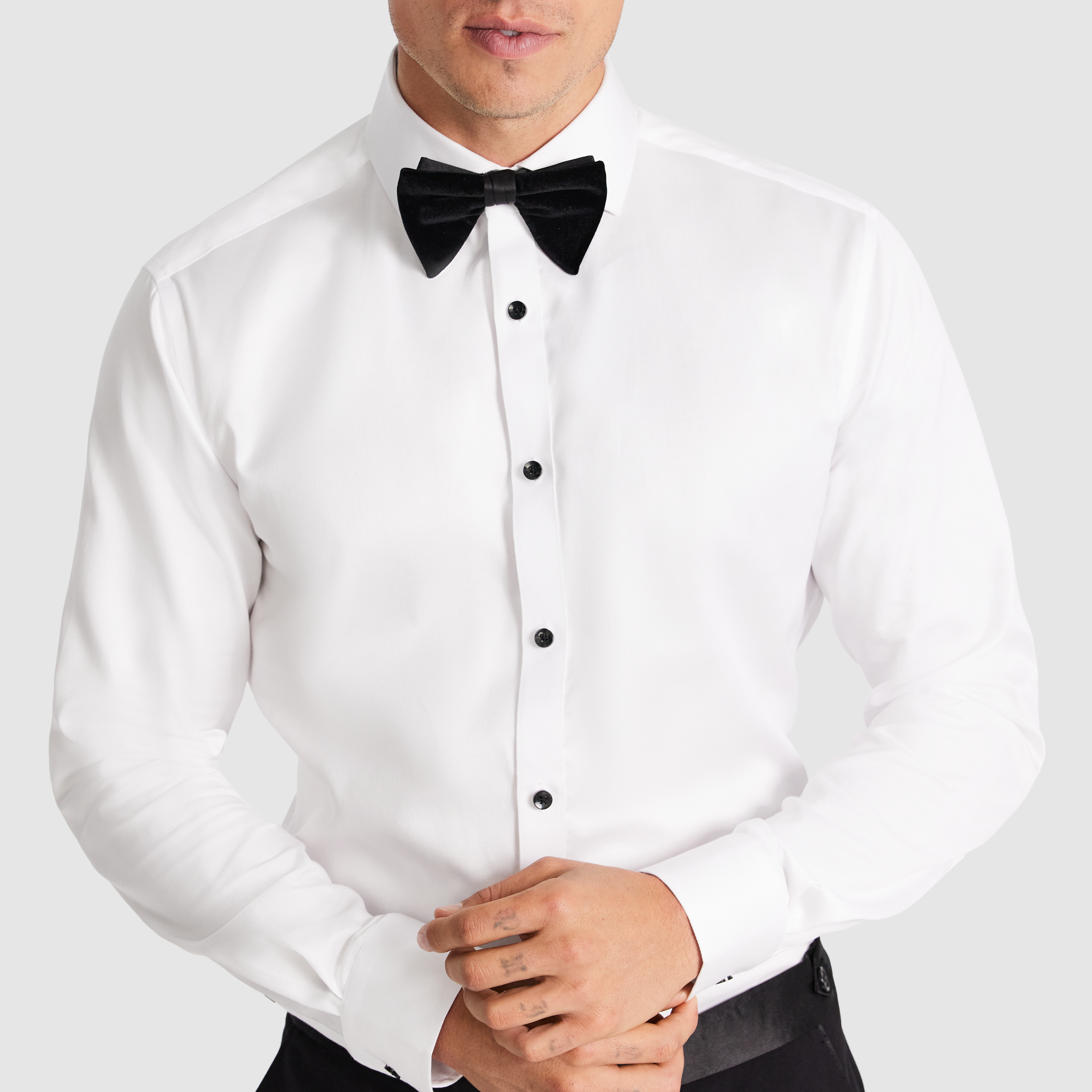 White Egyptian Cotton Tuxedo Shirt