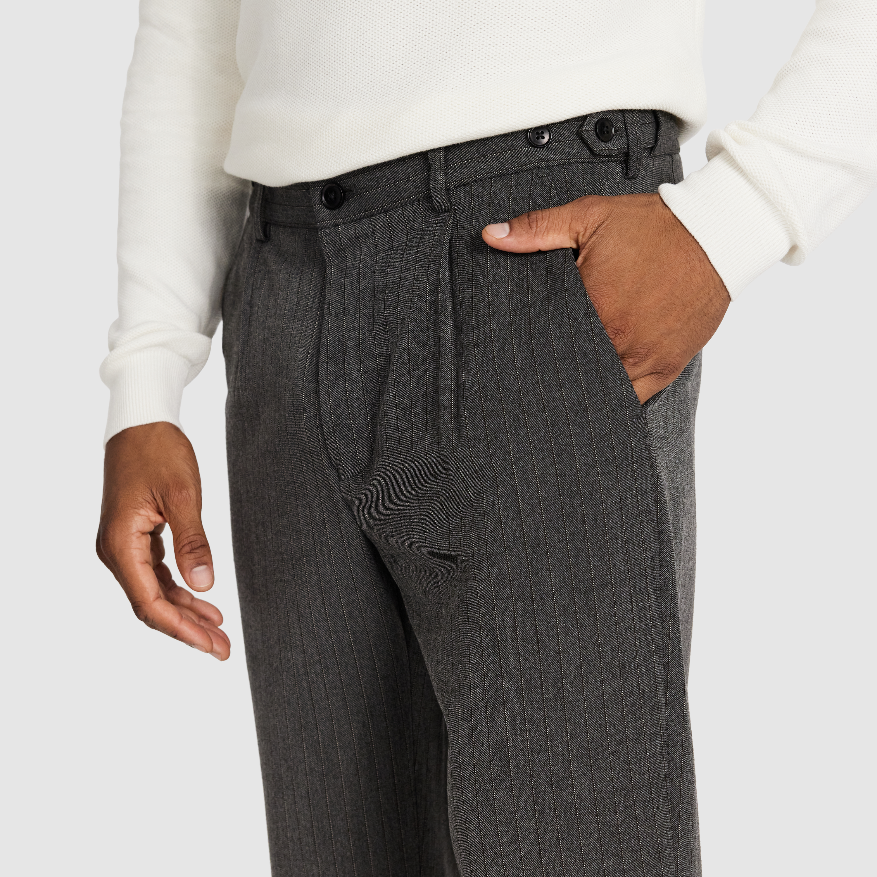 Charcoal Strand Pinstripe Pleat Pant