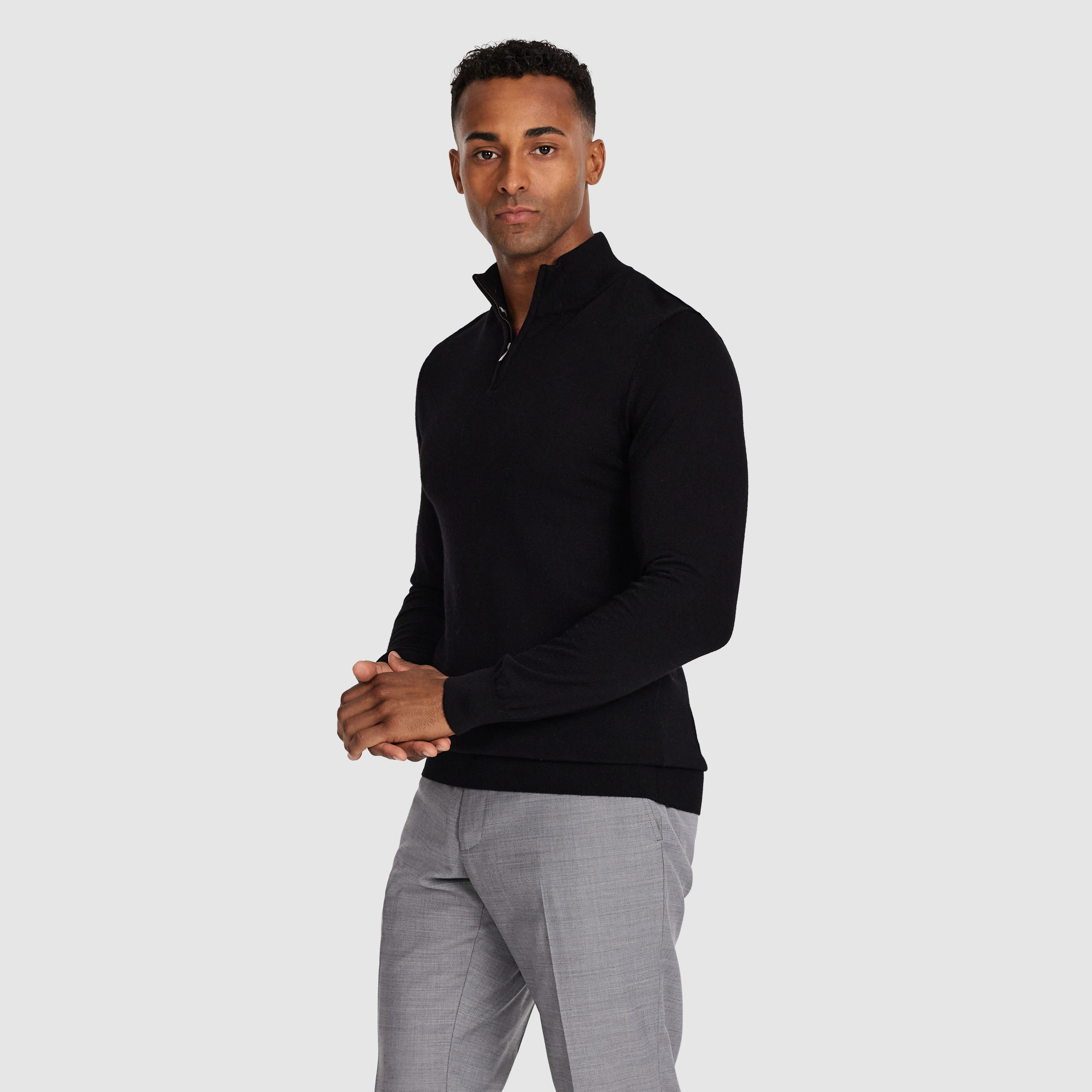 Black Asher Merino Wool Zip Knit