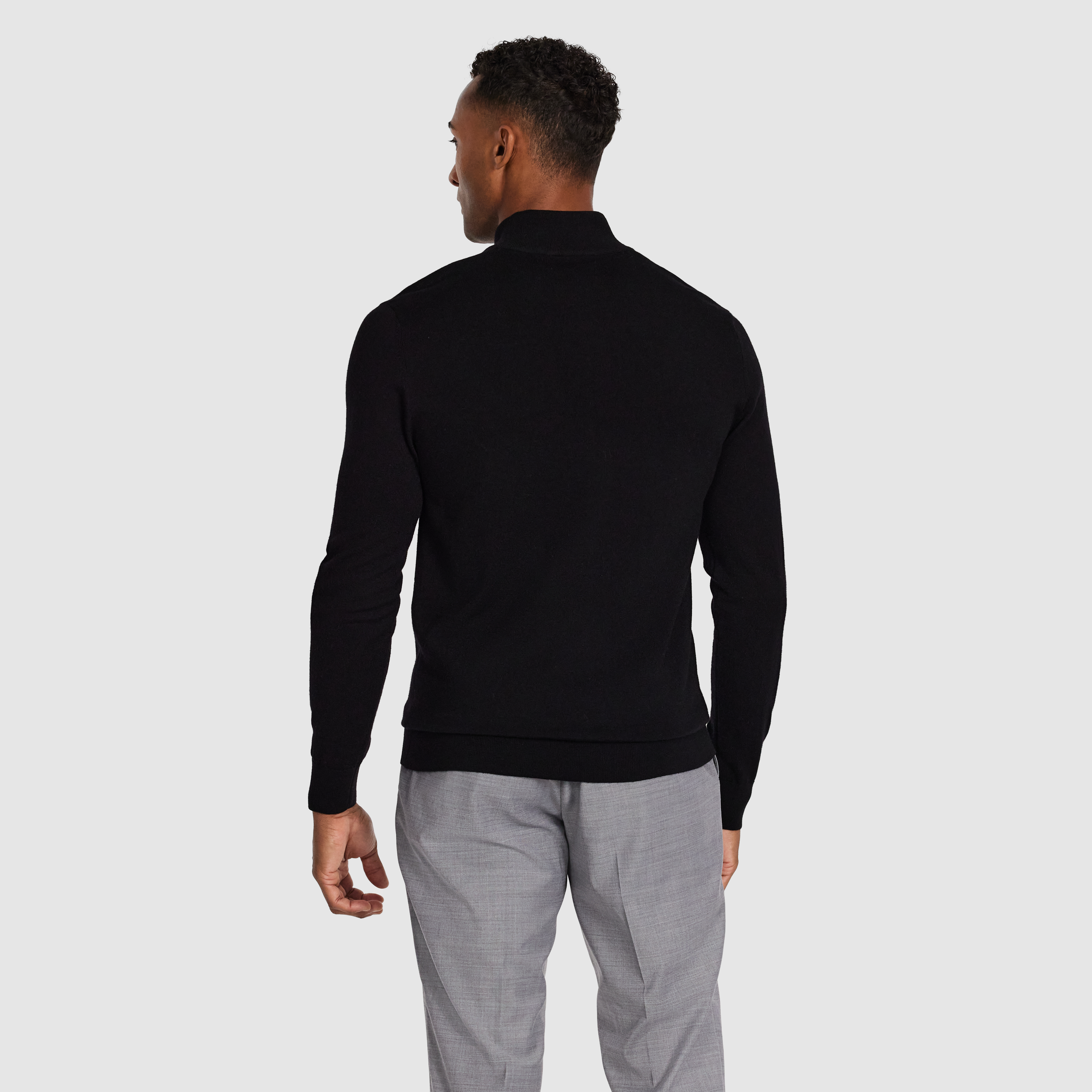 Black Asher Merino Wool Zip Knit