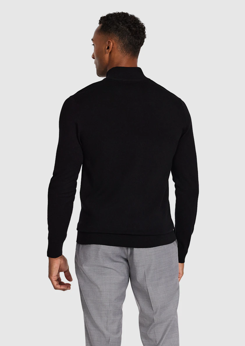 Black Asher Merino Wool Zip Knit