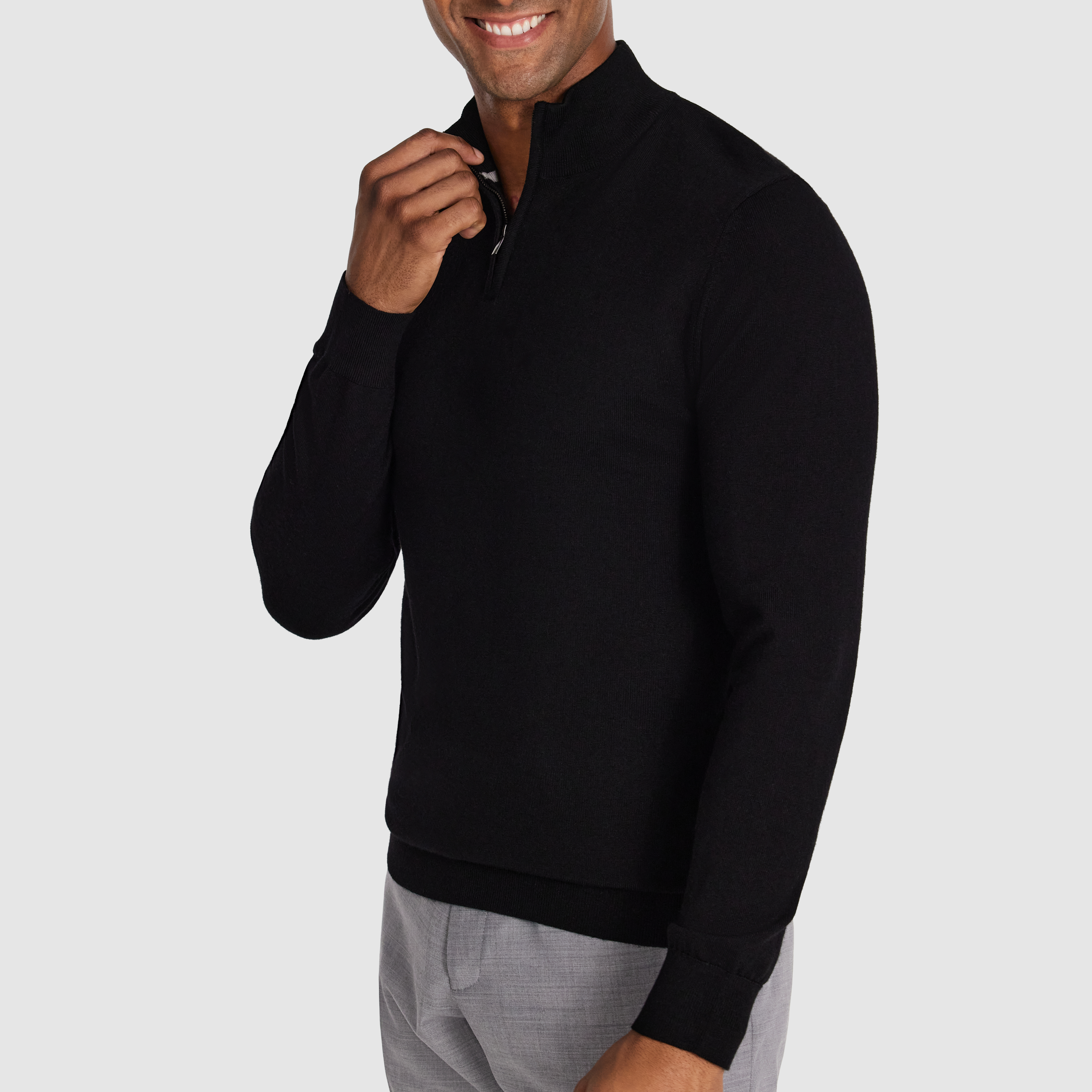 Black Asher Merino Wool Zip Knit