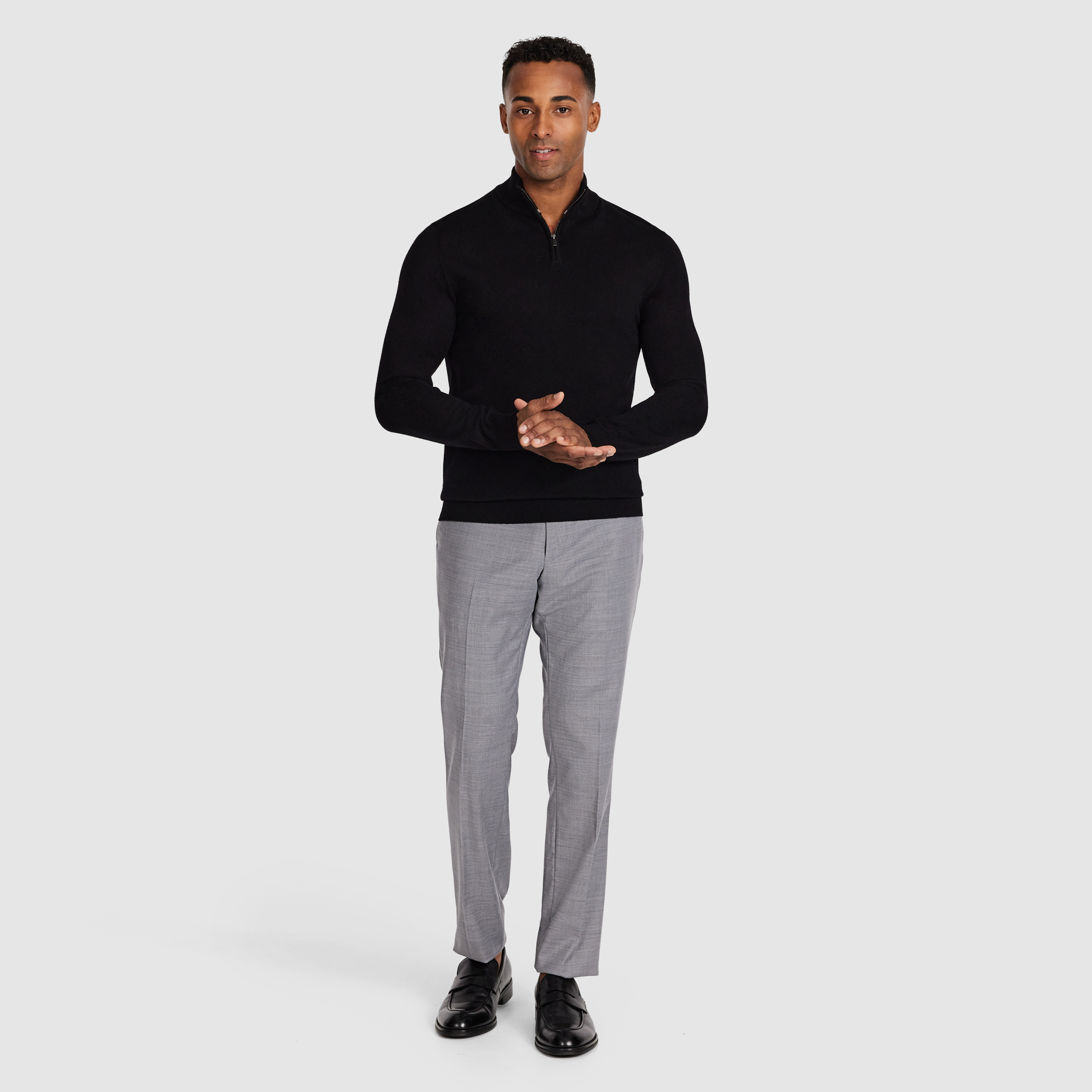Black Asher Merino Wool Zip Knit