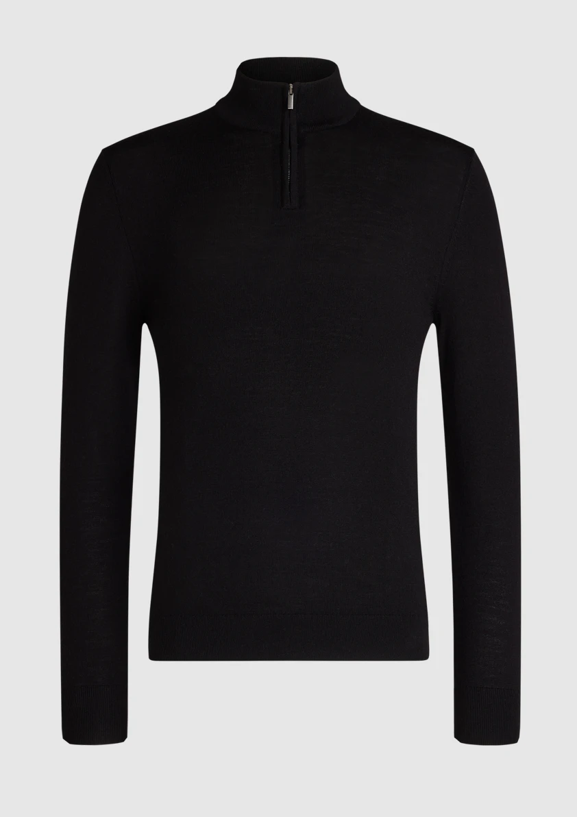 Black Asher Merino Wool Zip Knit