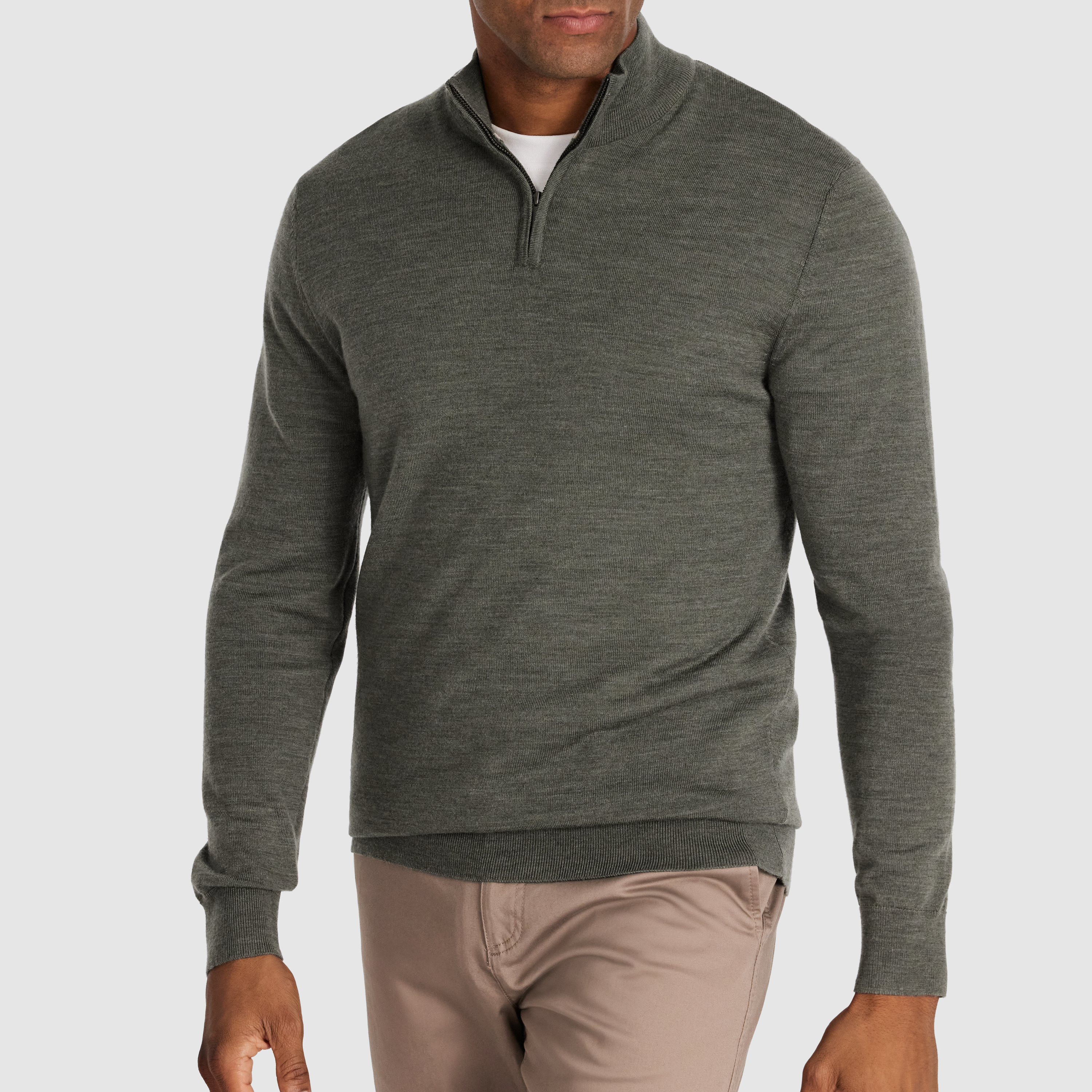 Khaki Asher Merino Wool Zip Knit